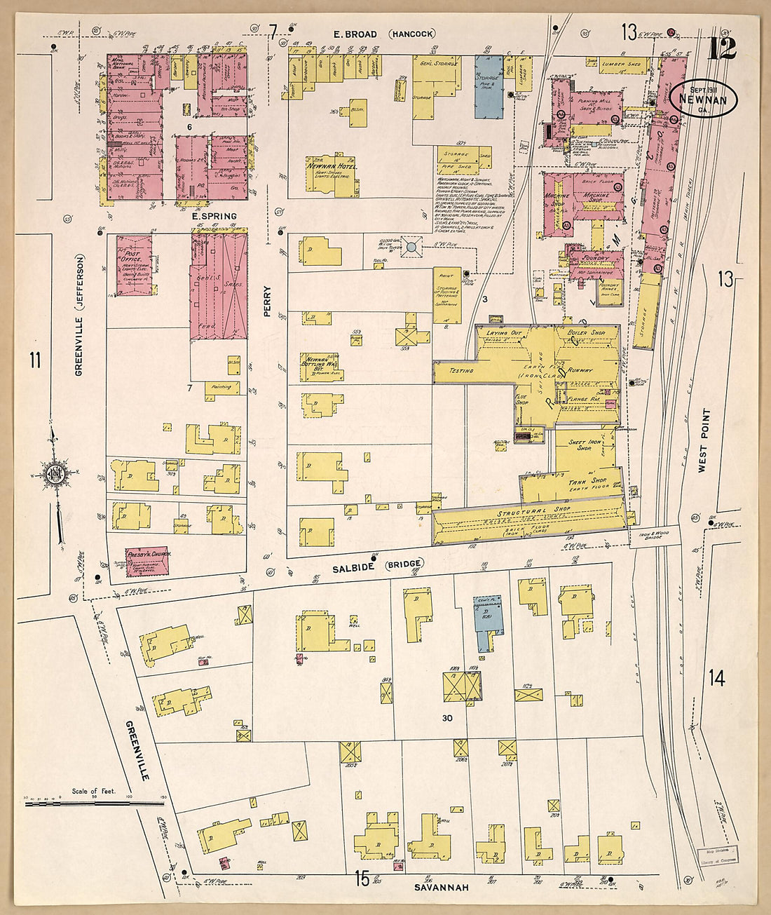 This old map of Newnan, Coweta County, Georgia was created by Sanborn Map Company in 1911