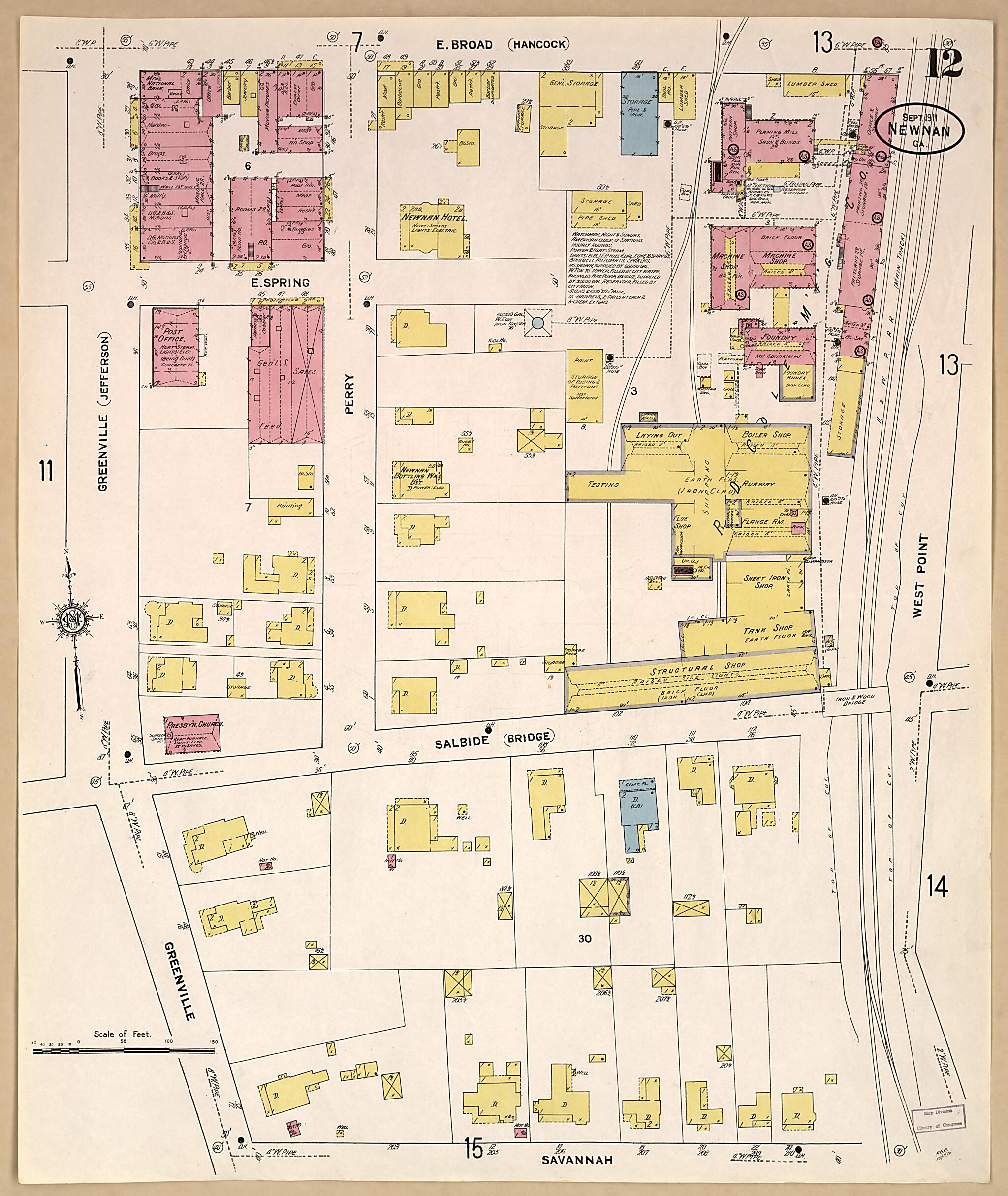 This old map of Newnan, Coweta County, Georgia was created by Sanborn Map Company in 1911