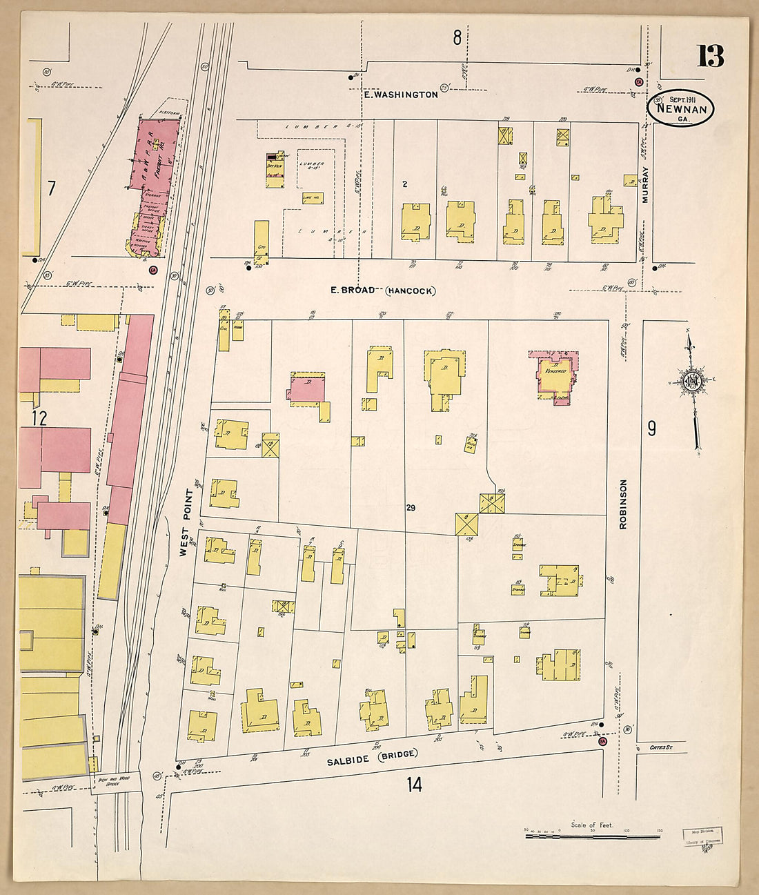 This old map of Newnan, Coweta County, Georgia was created by Sanborn Map Company in 1911