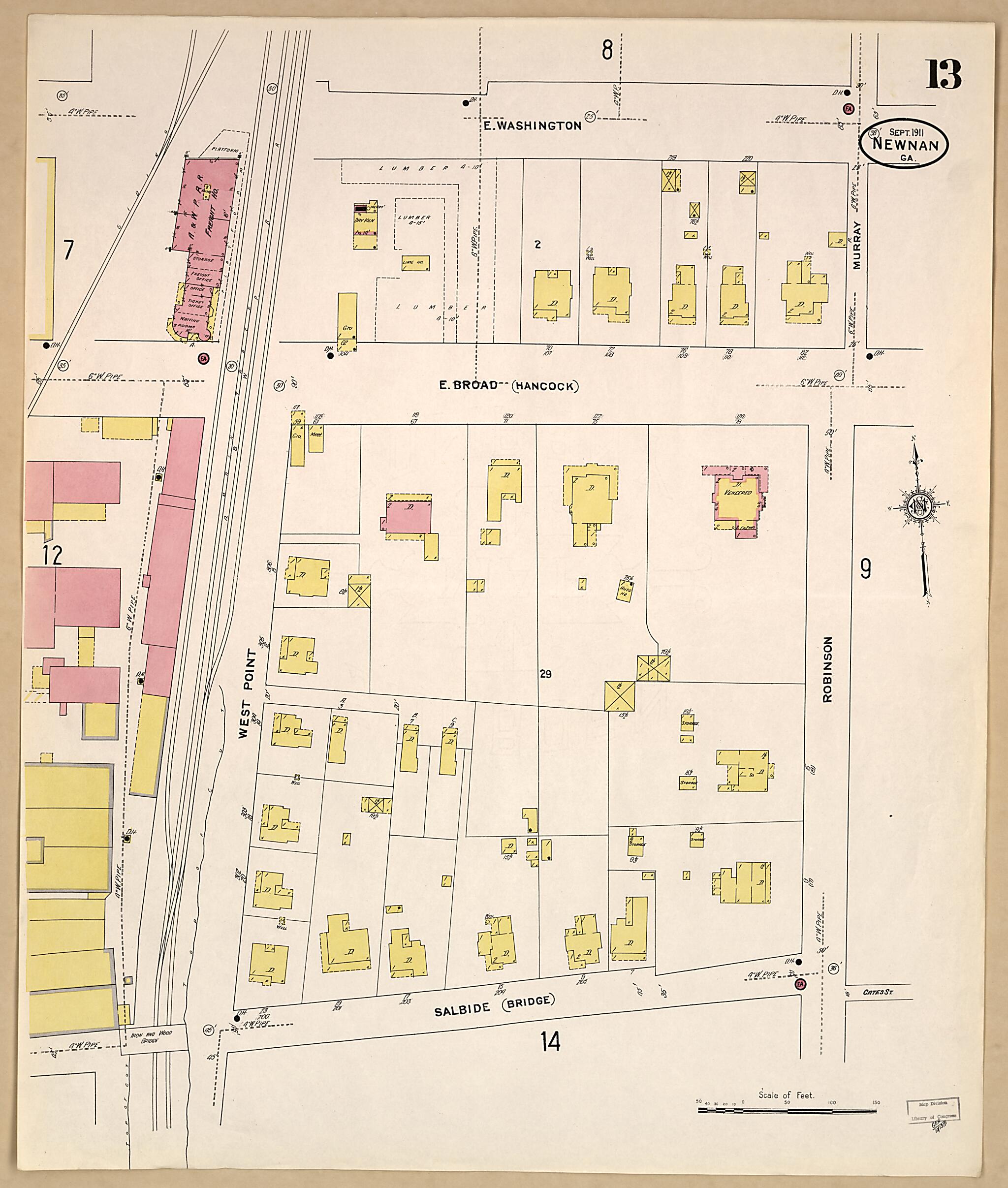 This old map of Newnan, Coweta County, Georgia was created by Sanborn Map Company in 1911