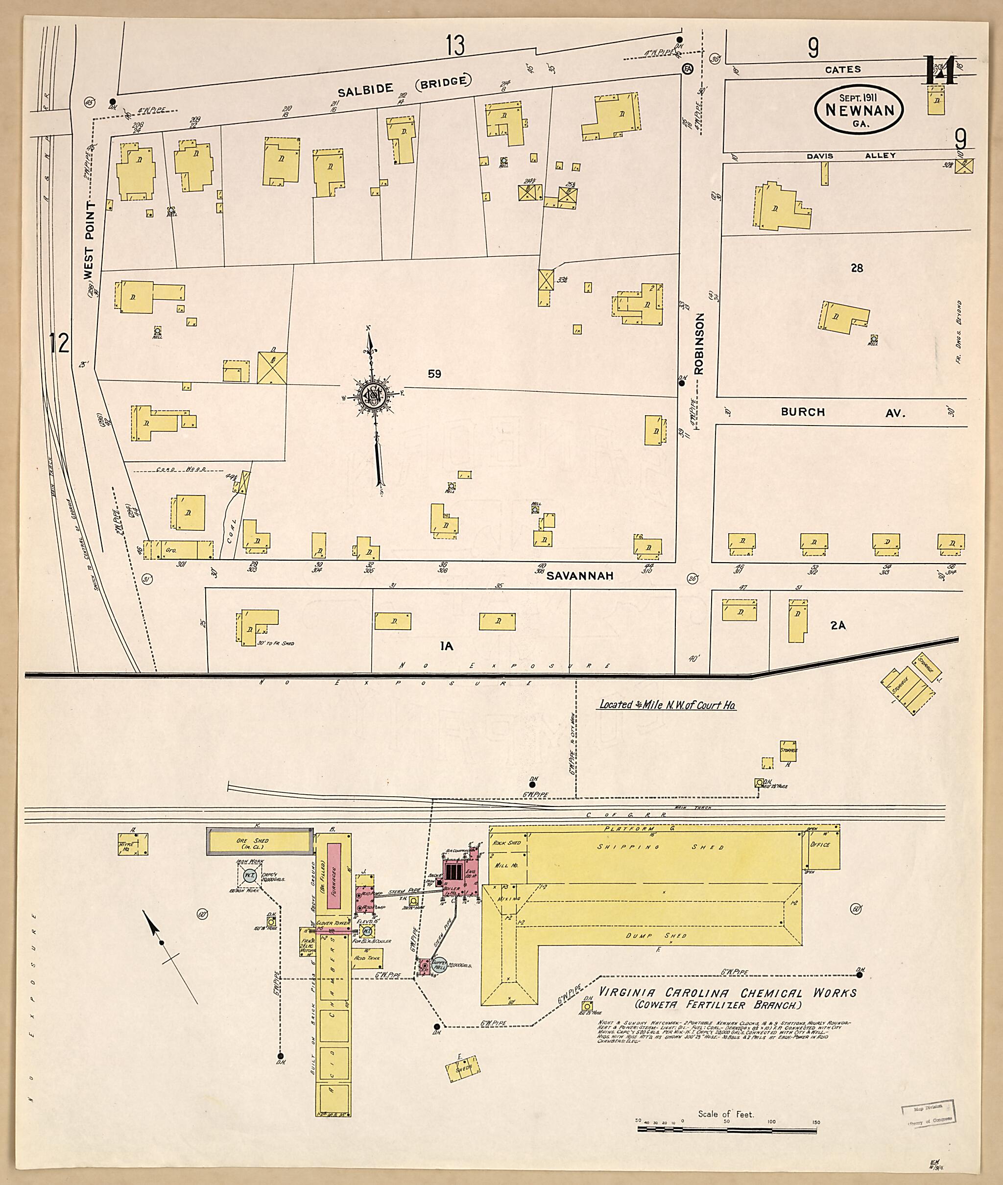This old map of Newnan, Coweta County, Georgia was created by Sanborn Map Company in 1911