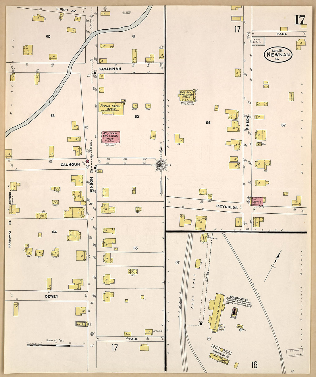 This old map of Newnan, Coweta County, Georgia was created by Sanborn Map Company in 1911