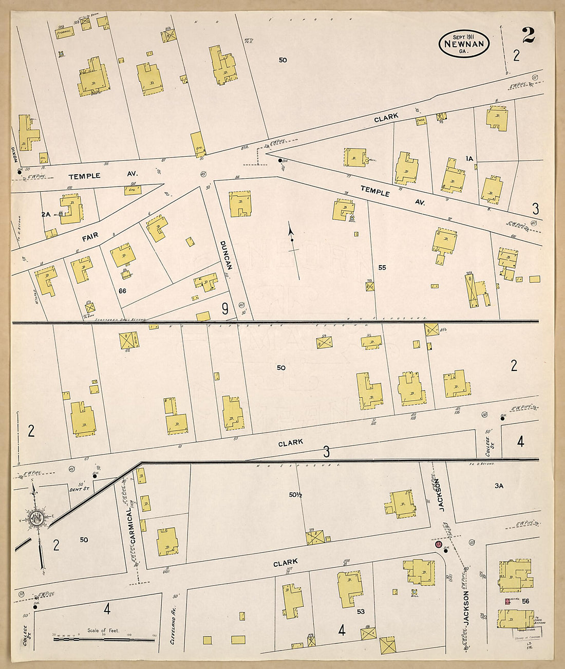 This old map of Newnan, Coweta County, Georgia was created by Sanborn Map Company in 1911