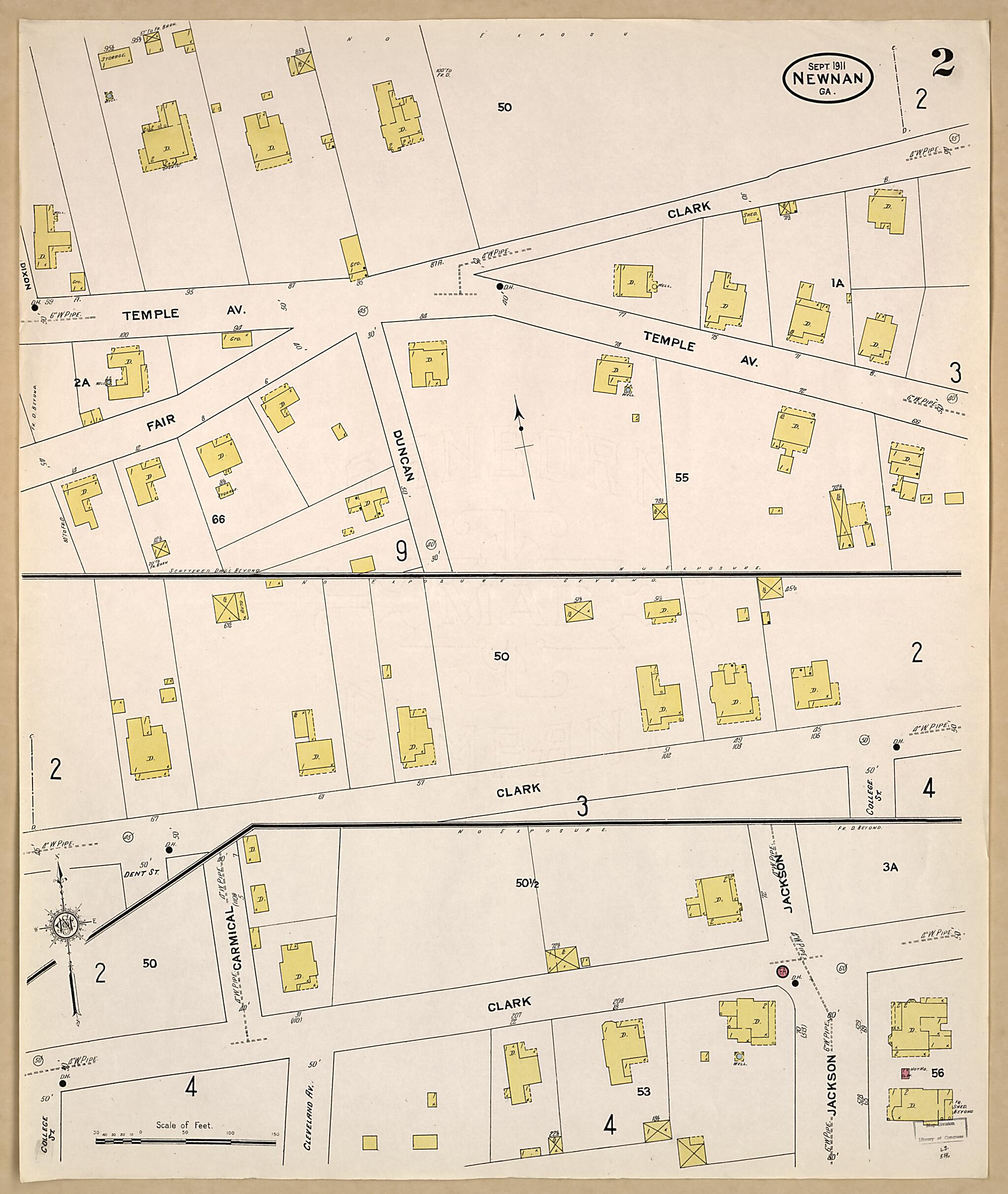 This old map of Newnan, Coweta County, Georgia was created by Sanborn Map Company in 1911