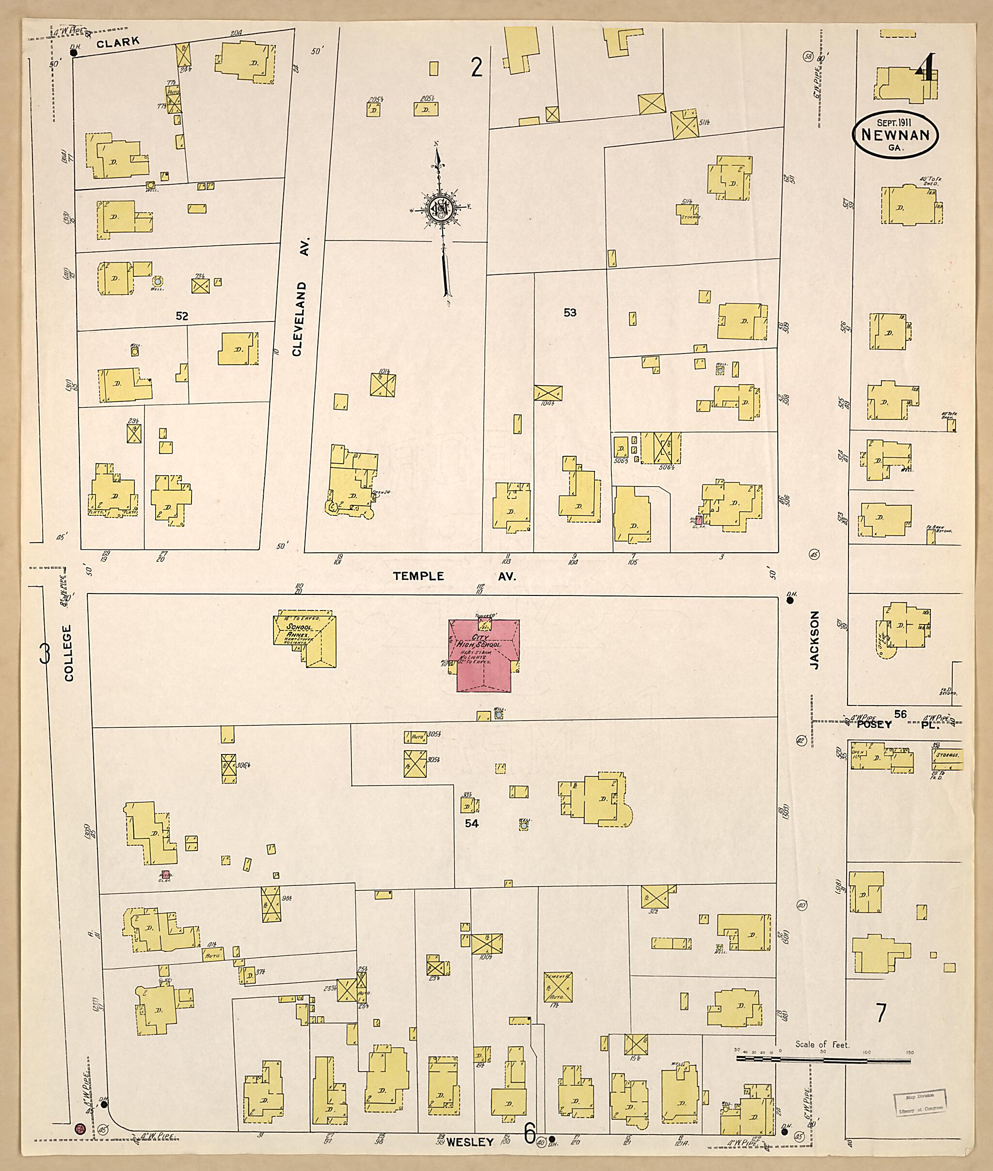 This old map of Newnan, Coweta County, Georgia was created by Sanborn Map Company in 1911