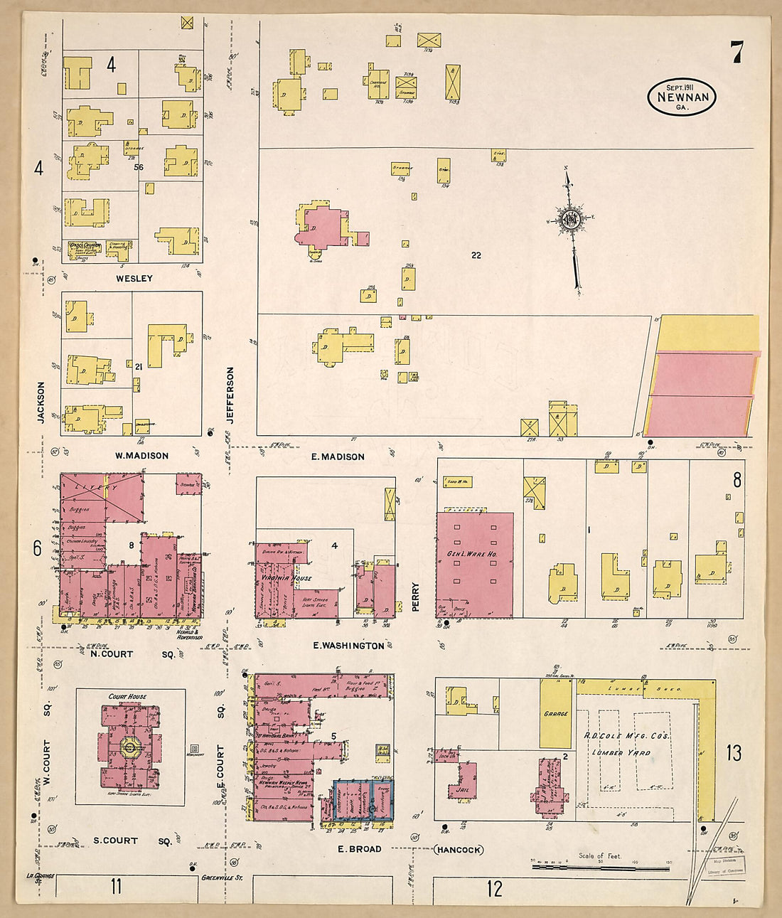 This old map of Newnan, Coweta County, Georgia was created by Sanborn Map Company in 1911