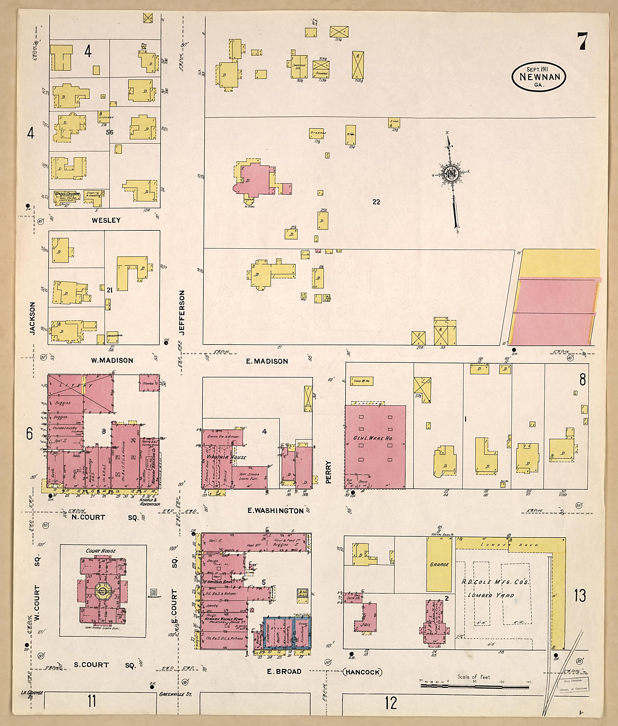 This old map of Newnan, Coweta County, Georgia was created by Sanborn Map Company in 1911