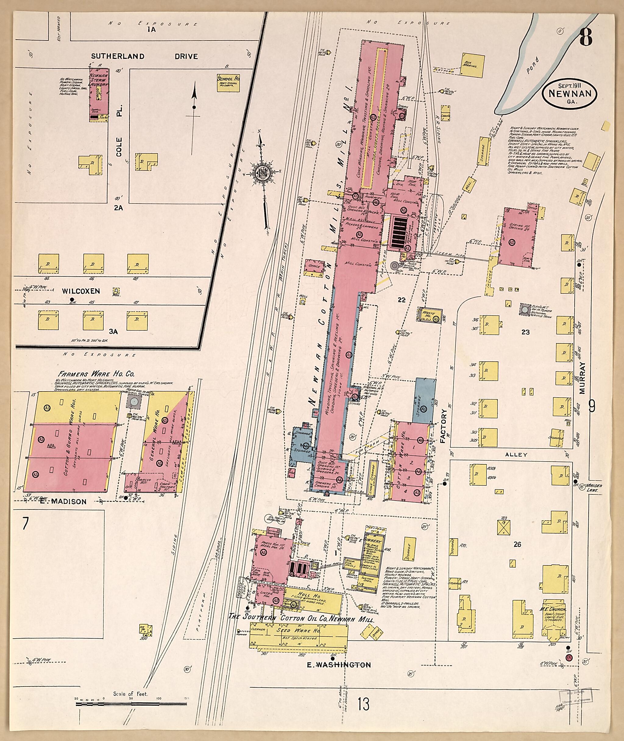 This old map of Newnan, Coweta County, Georgia was created by Sanborn Map Company in 1911
