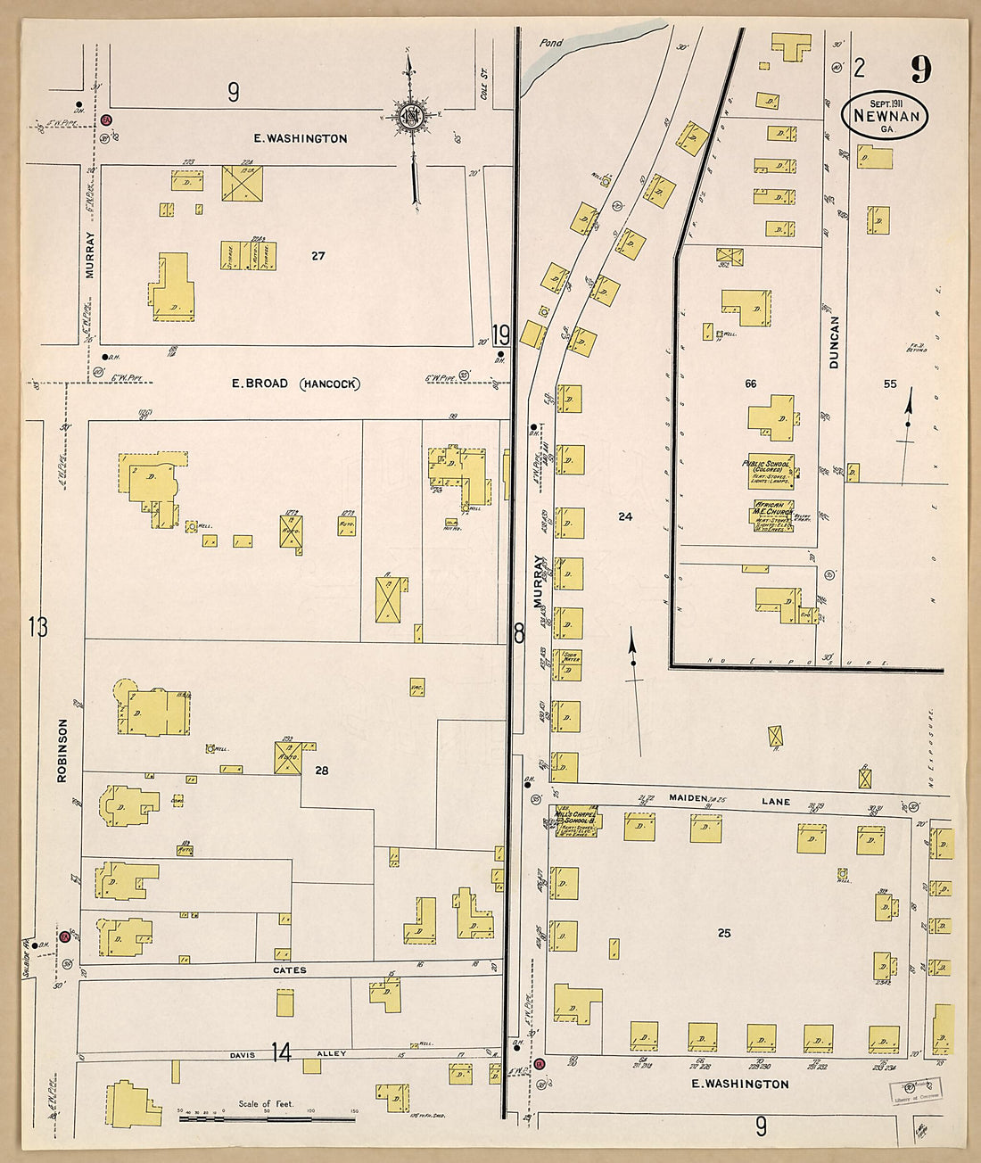 This old map of Newnan, Coweta County, Georgia was created by Sanborn Map Company in 1911