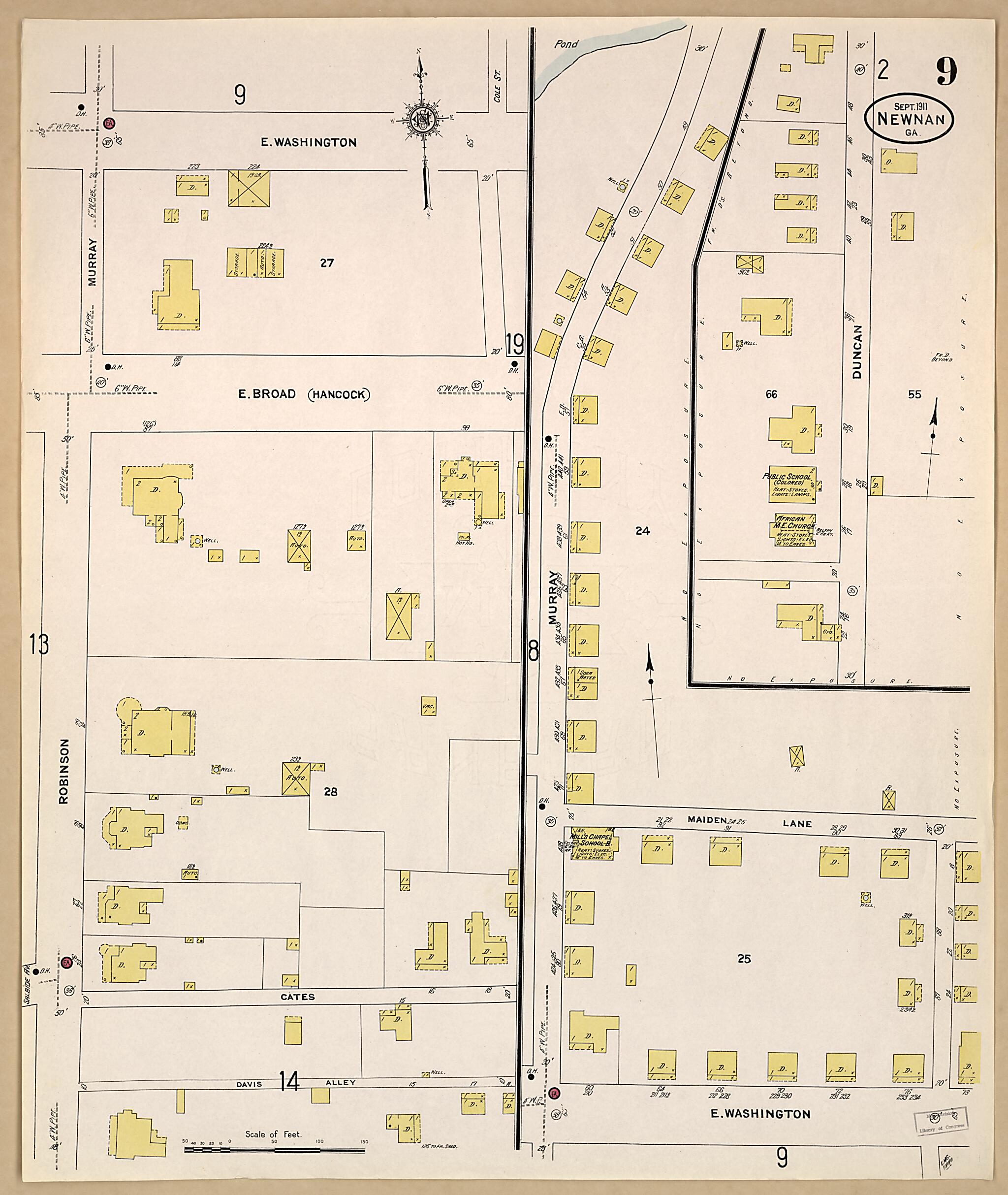 This old map of Newnan, Coweta County, Georgia was created by Sanborn Map Company in 1911