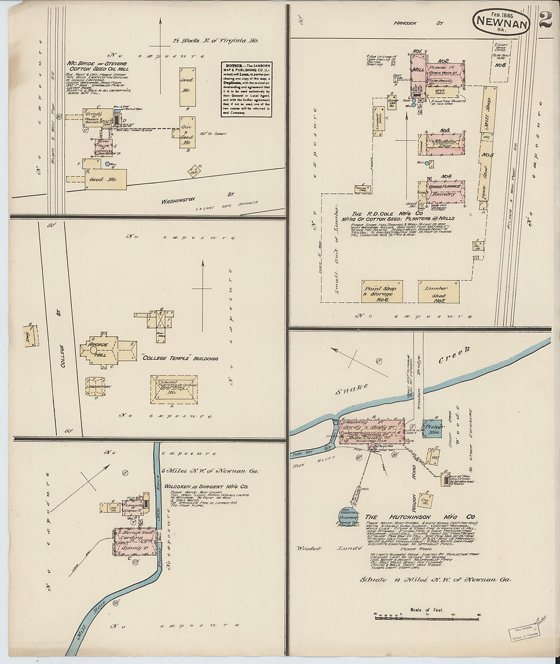 This old map of Newnan, Coweta County, Georgia was created by Sanborn Map Company in 1885