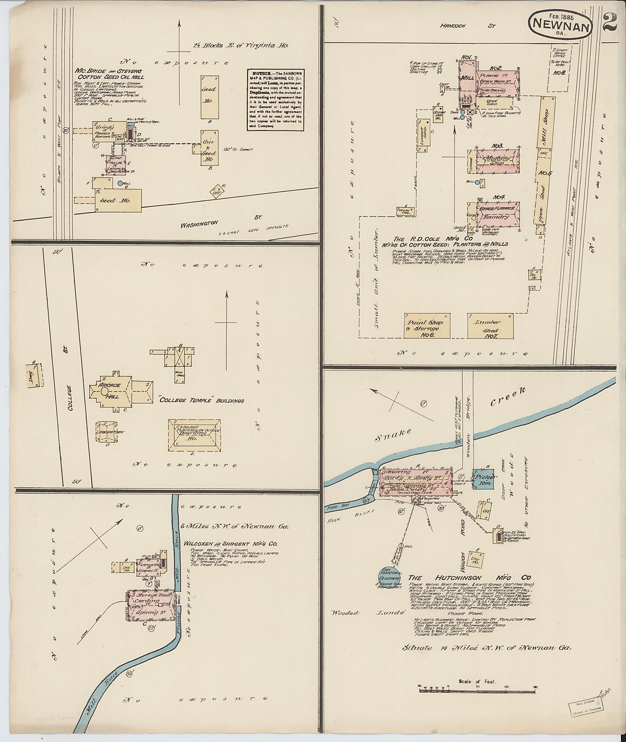 This old map of Newnan, Coweta County, Georgia was created by Sanborn Map Company in 1885