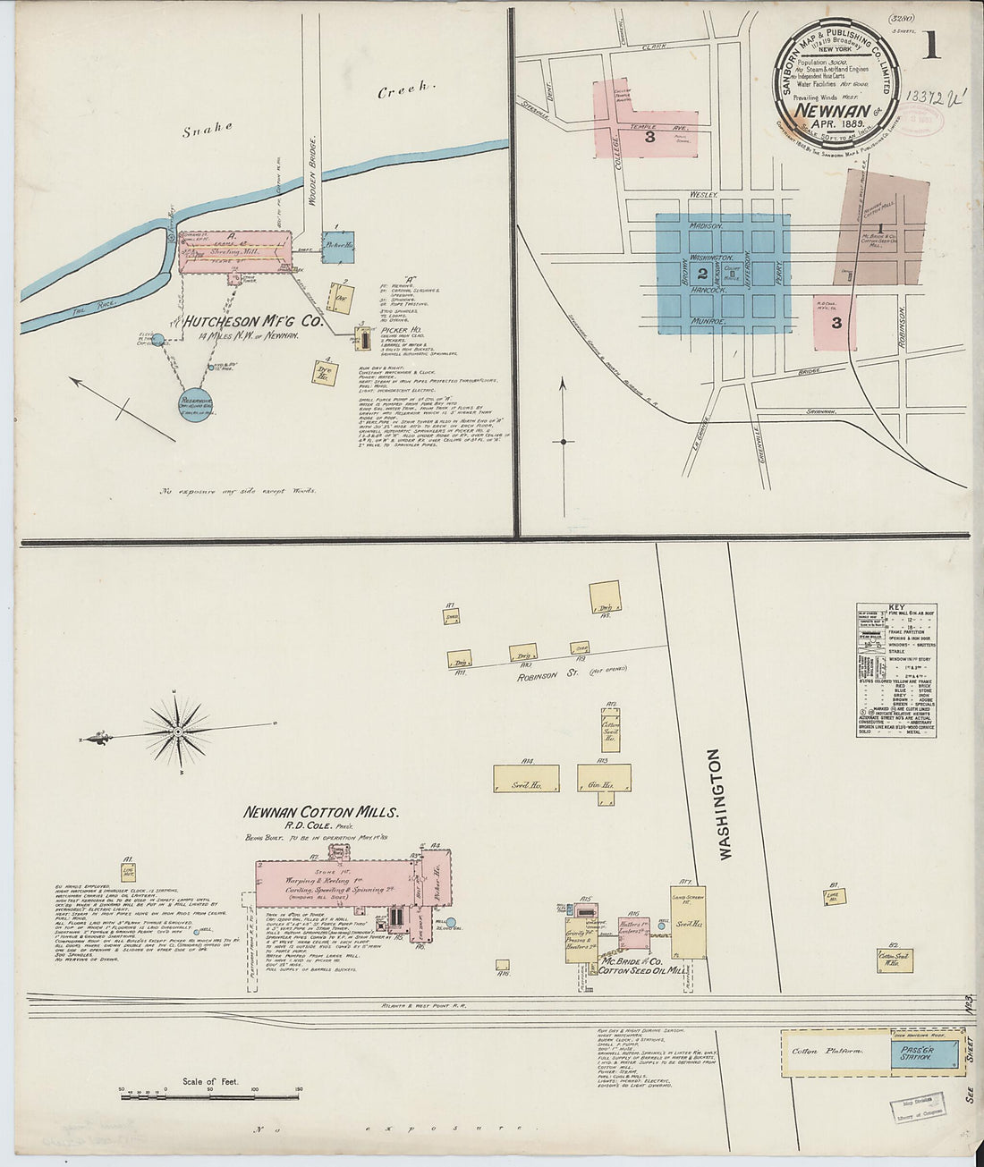 This old map of Newnan, Coweta County, Georgia was created by Sanborn Map Company in 1889