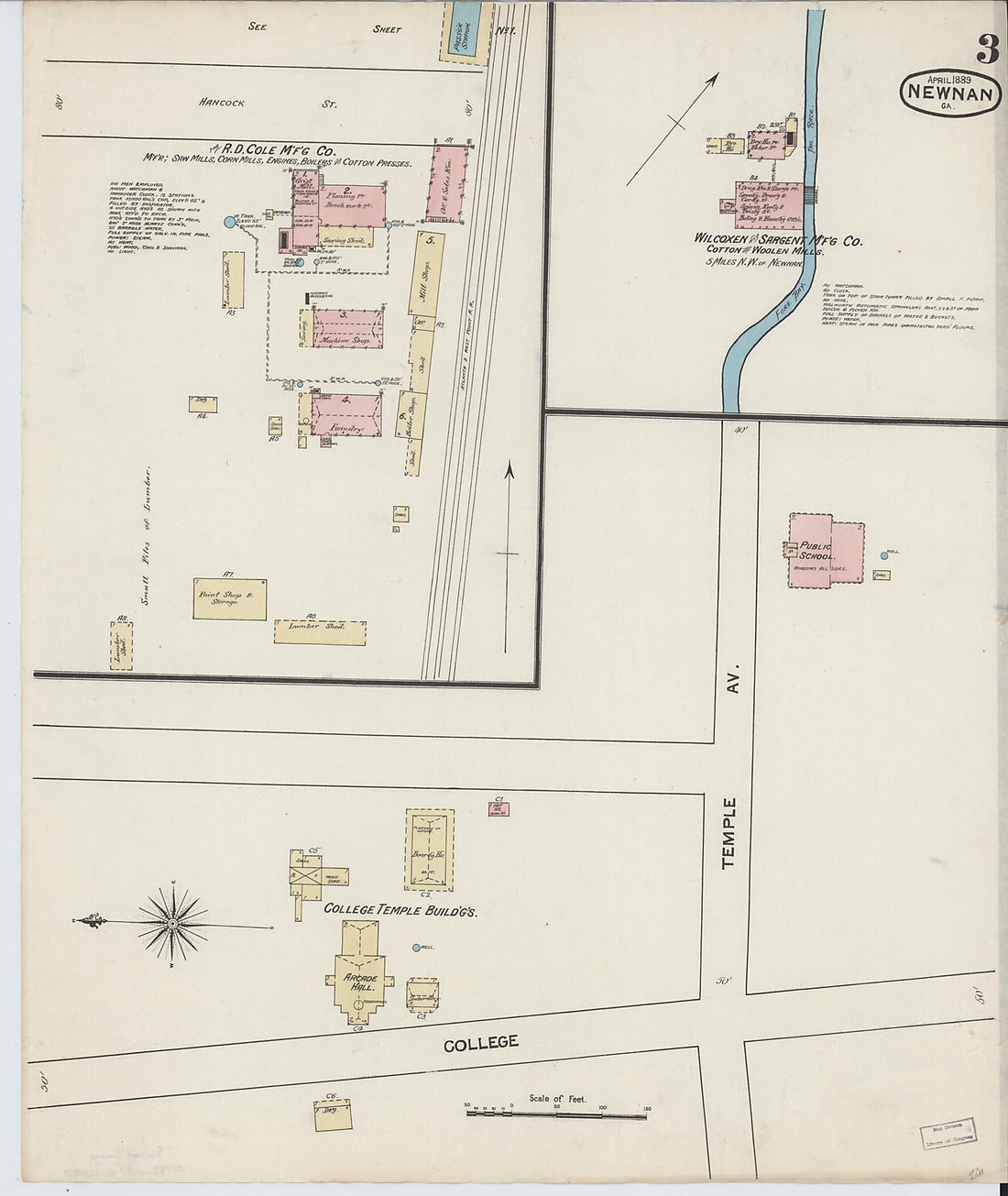 This old map of Newnan, Coweta County, Georgia was created by Sanborn Map Company in 1889