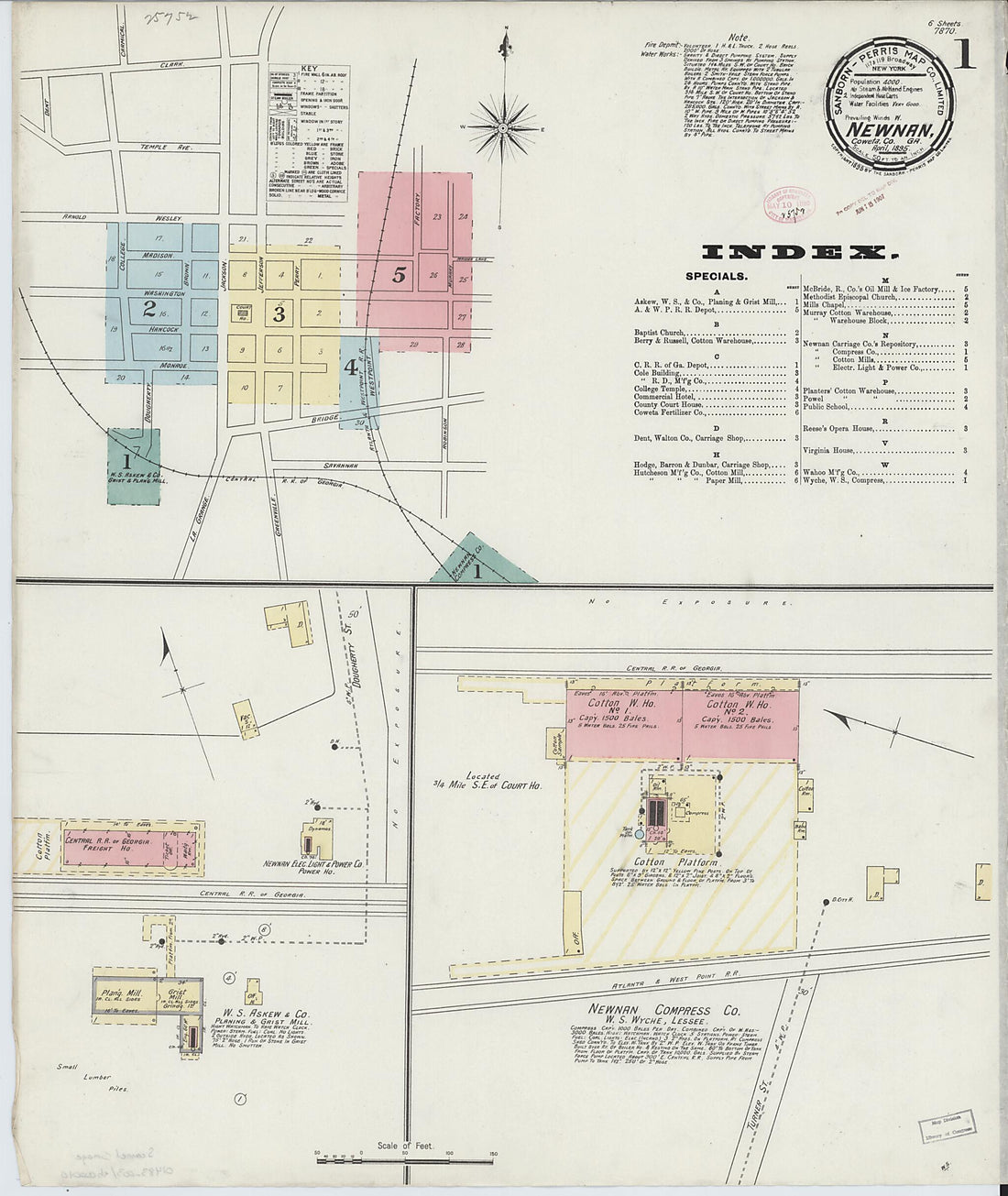 This old map of Newnan, Coweta County, Georgia was created by Sanborn Map Company in 1895
