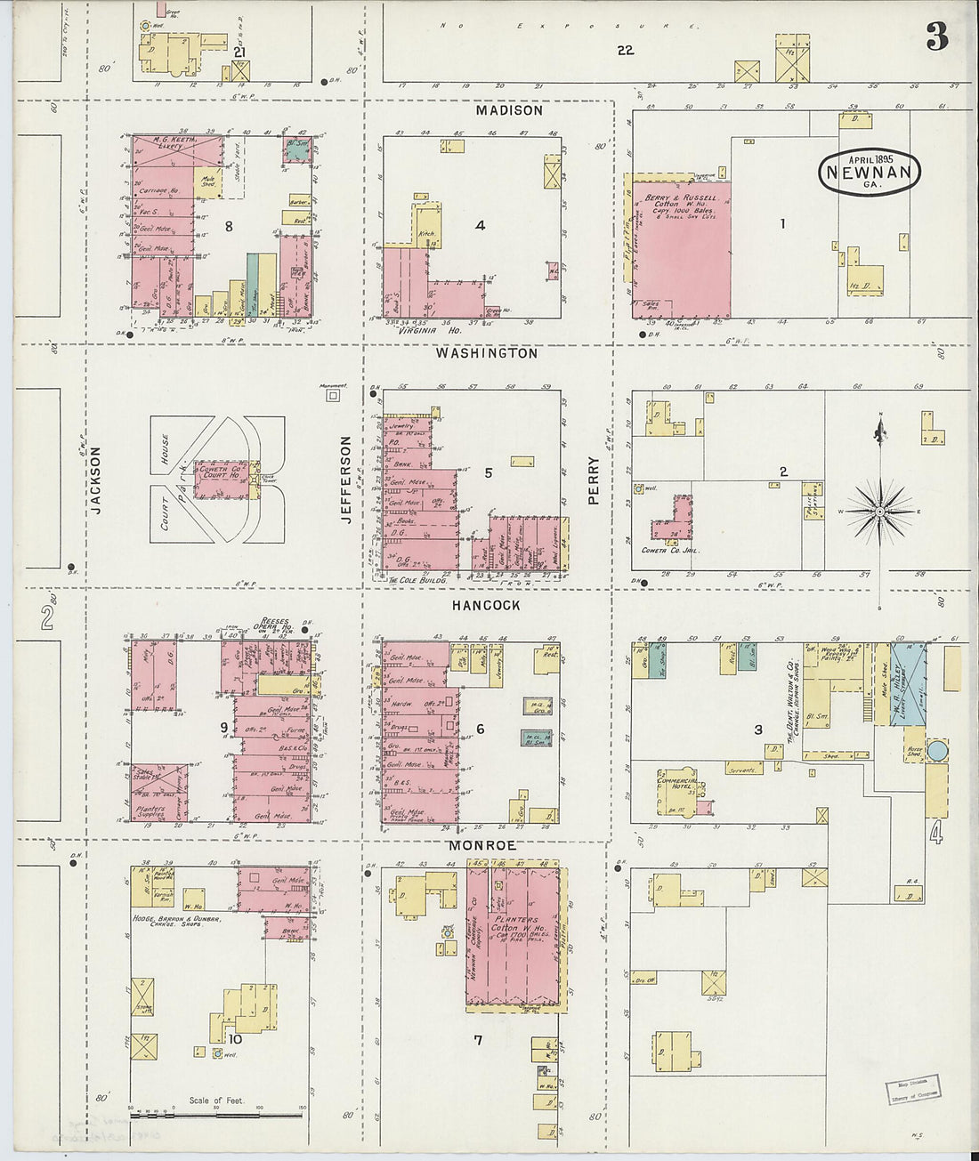This old map of Newnan, Coweta County, Georgia was created by Sanborn Map Company in 1895