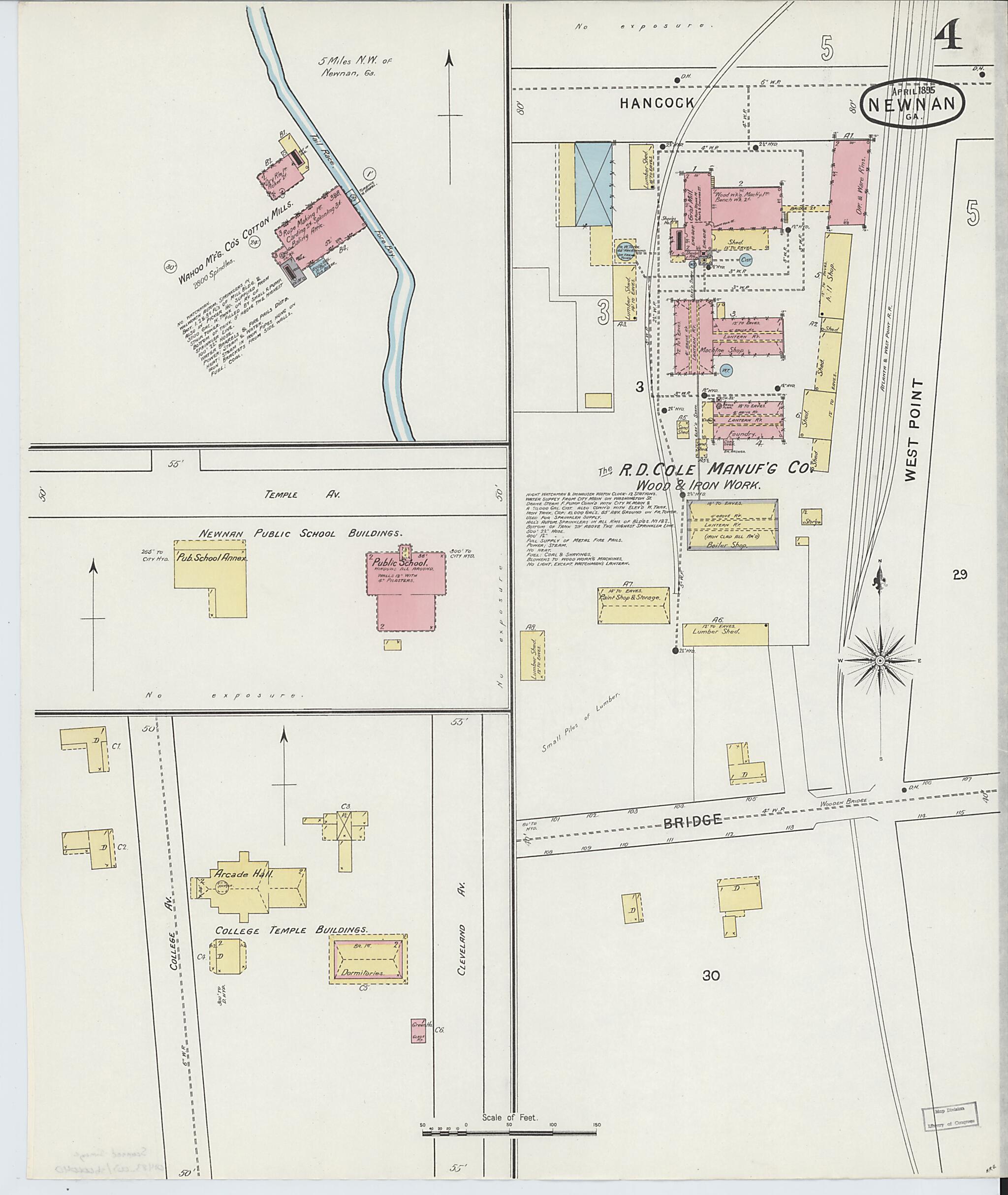This old map of Newnan, Coweta County, Georgia was created by Sanborn Map Company in 1895