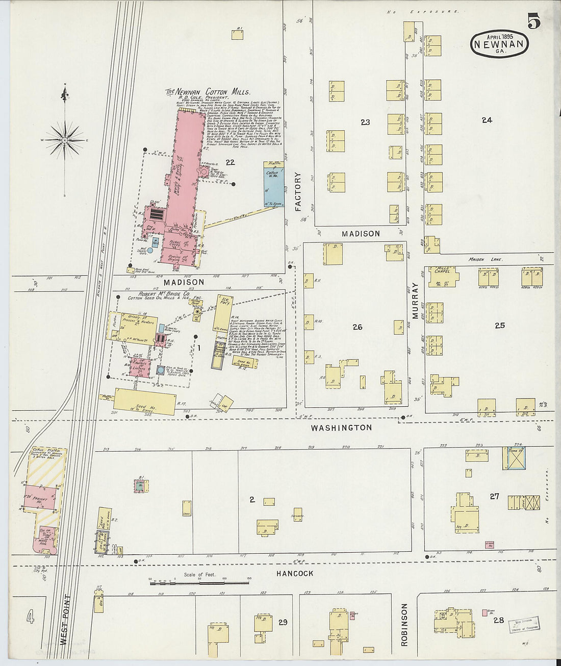 This old map of Newnan, Coweta County, Georgia was created by Sanborn Map Company in 1895
