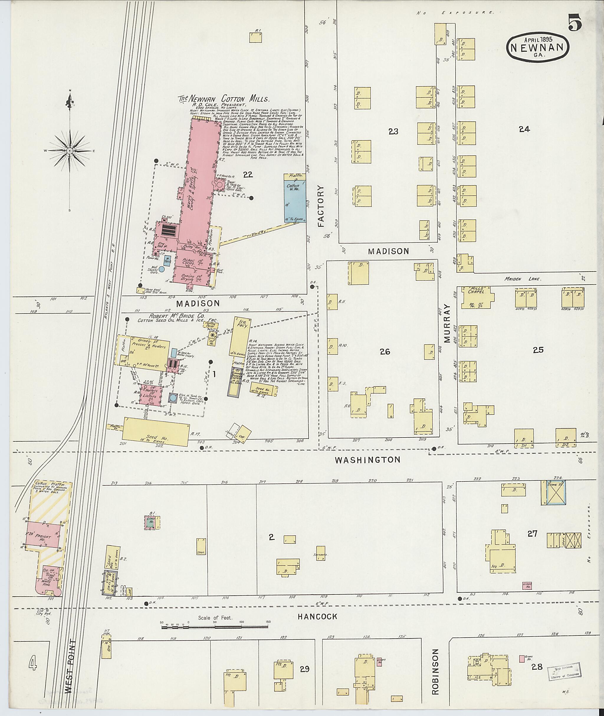 This old map of Newnan, Coweta County, Georgia was created by Sanborn Map Company in 1895