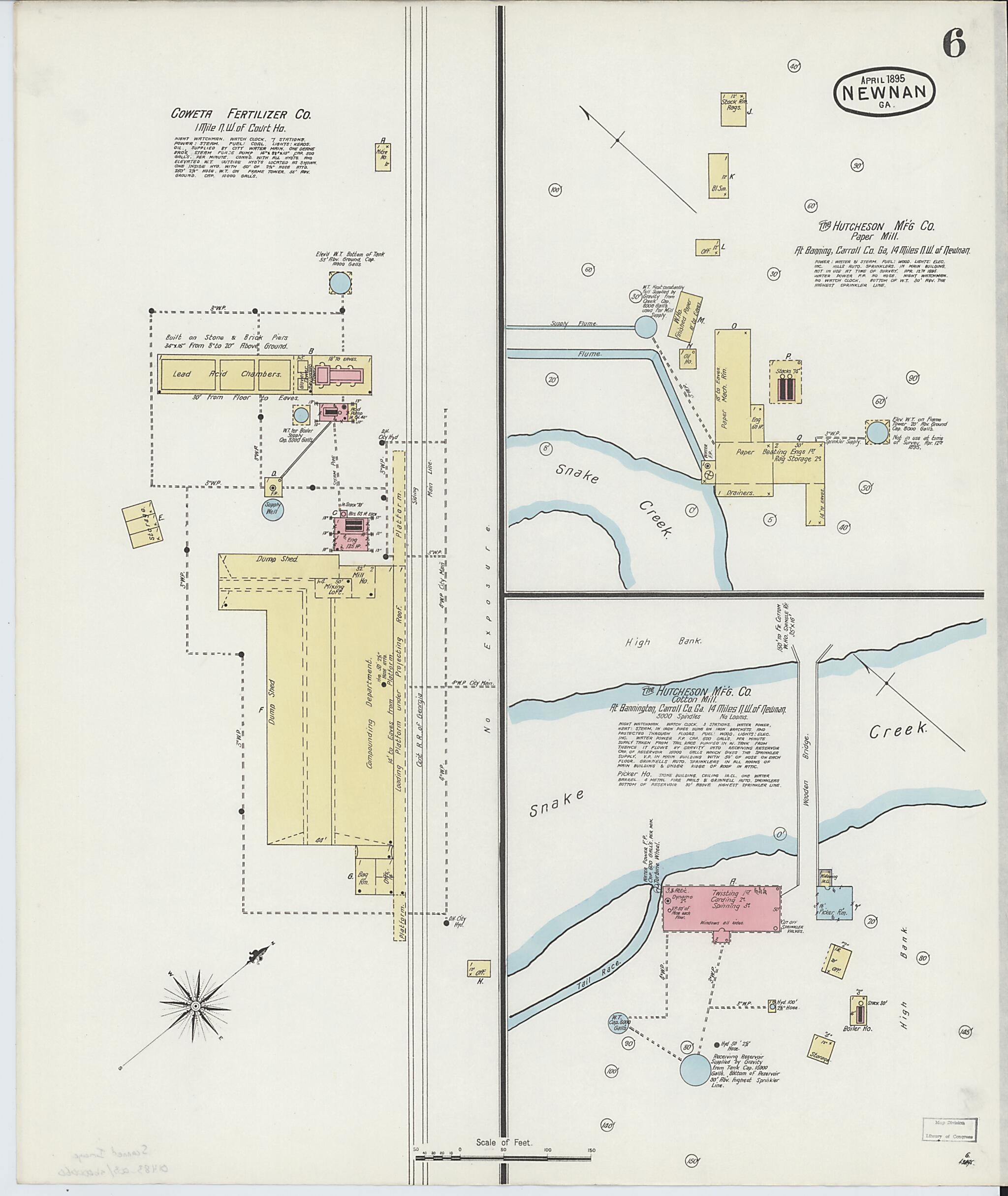 This old map of Newnan, Coweta County, Georgia was created by Sanborn Map Company in 1895