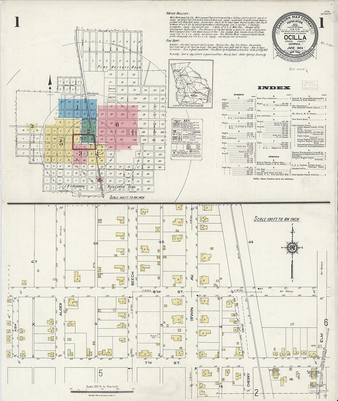 This old map of Ocilla, Irwin County, Georgia was created by Sanborn Map Company in 1924