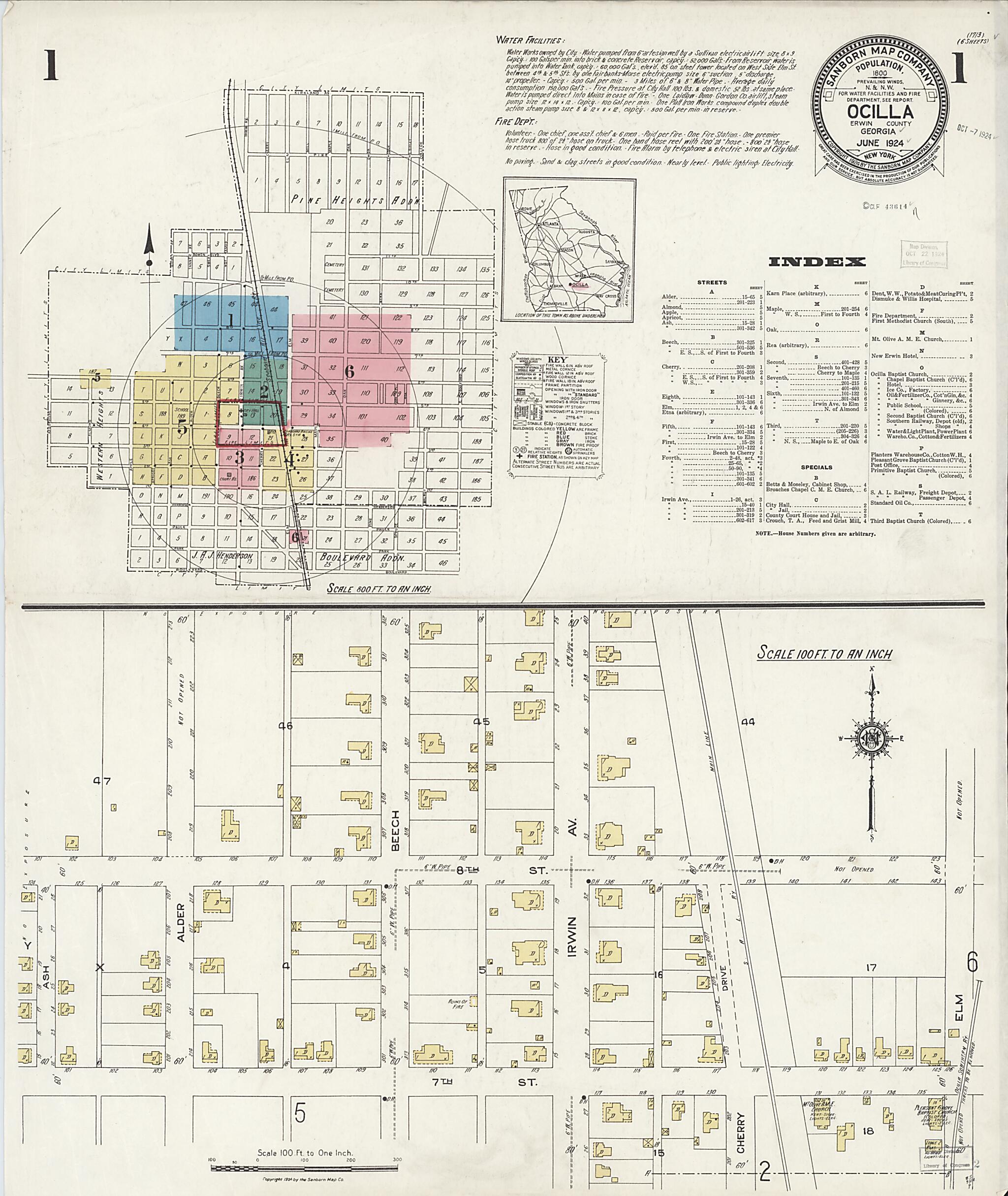 This old map of Ocilla, Irwin County, Georgia was created by Sanborn Map Company in 1924