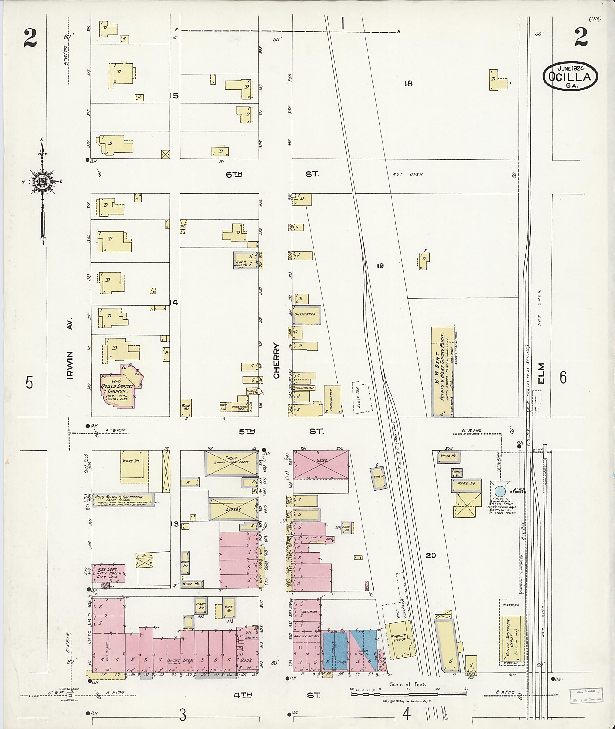 This old map of Ocilla, Irwin County, Georgia was created by Sanborn Map Company in 1924