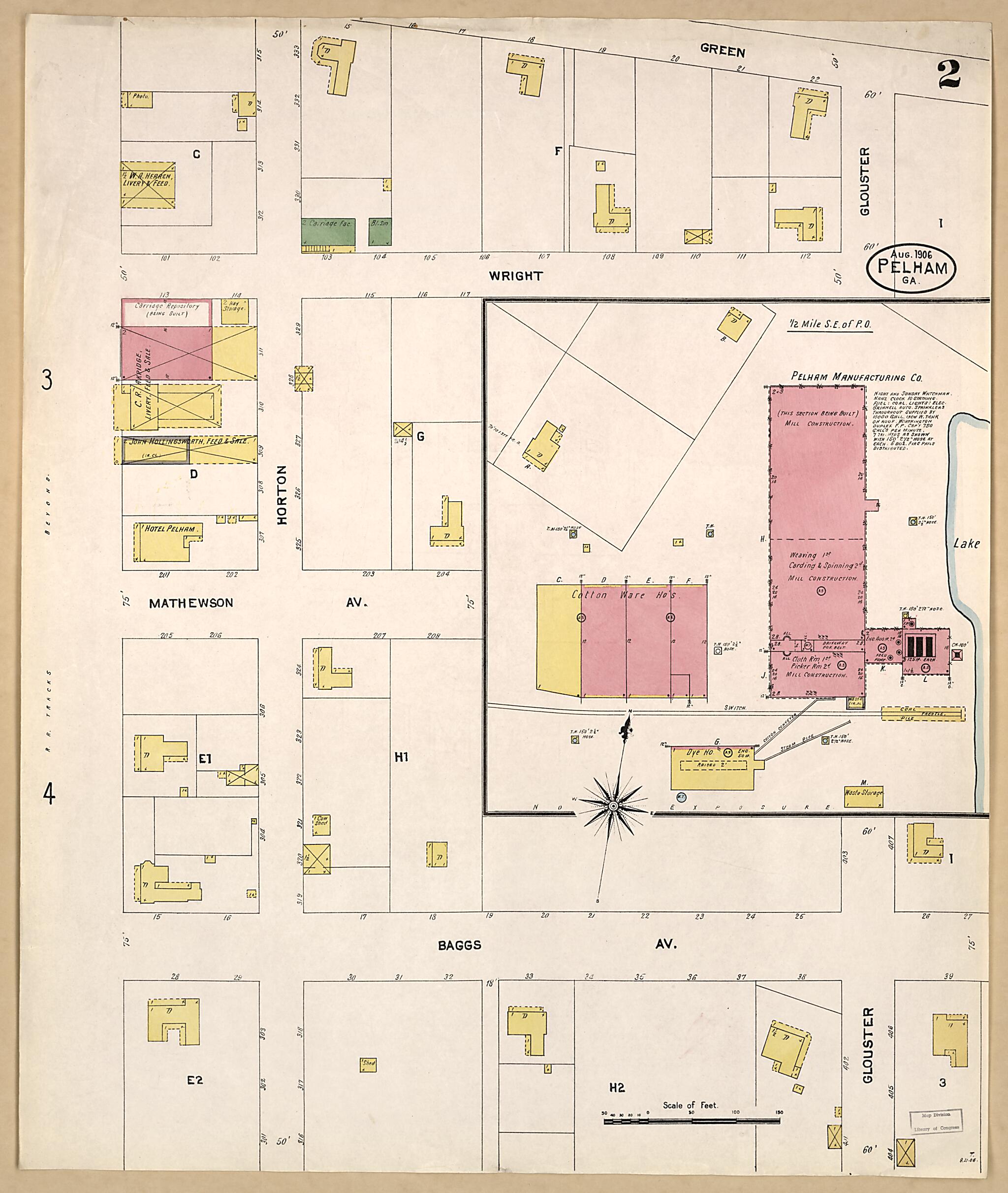 This old map of Pelham, Mitchell County, Georgia was created by Sanborn Map Company in 1906