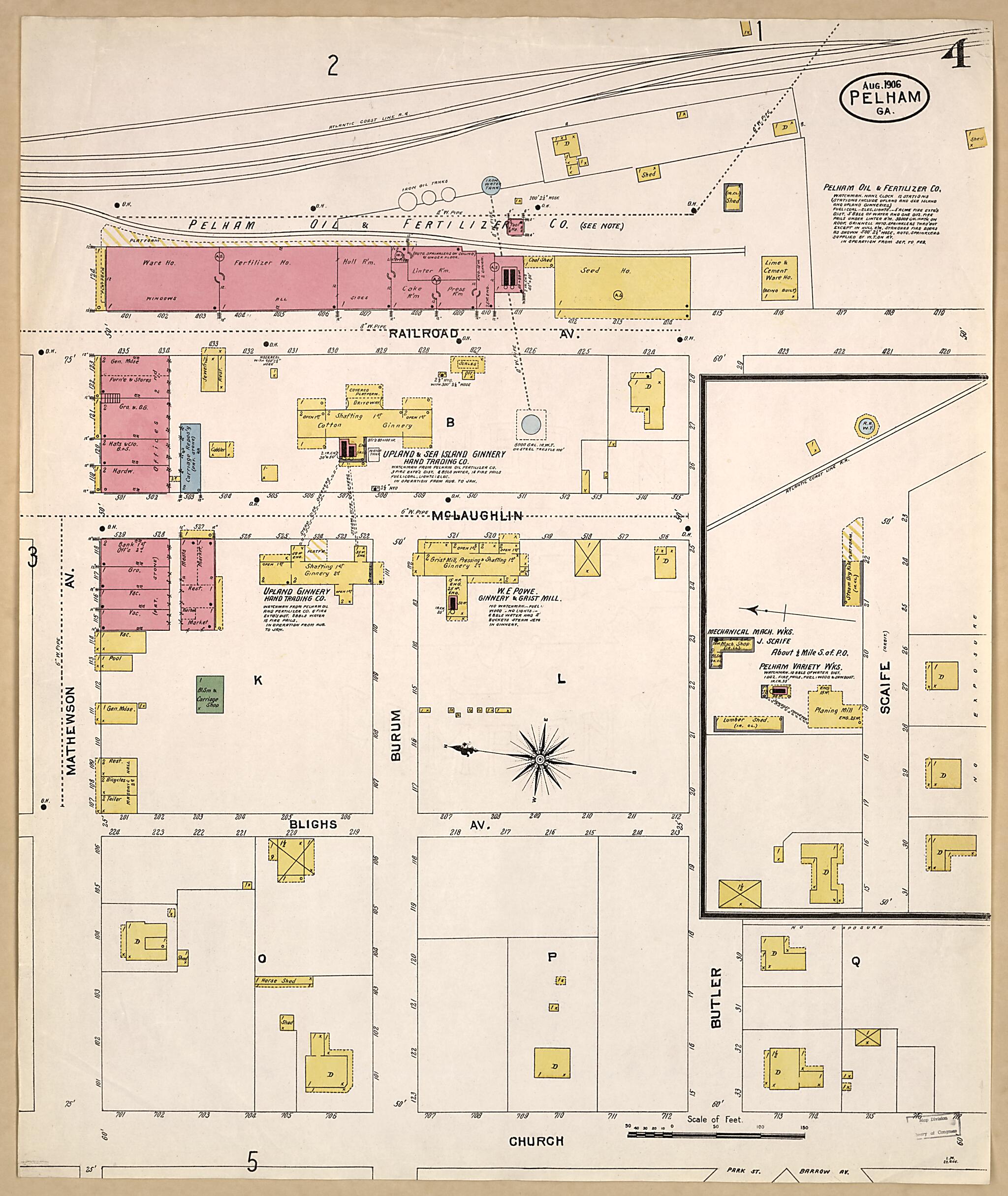 This old map of Pelham, Mitchell County, Georgia was created by Sanborn Map Company in 1906