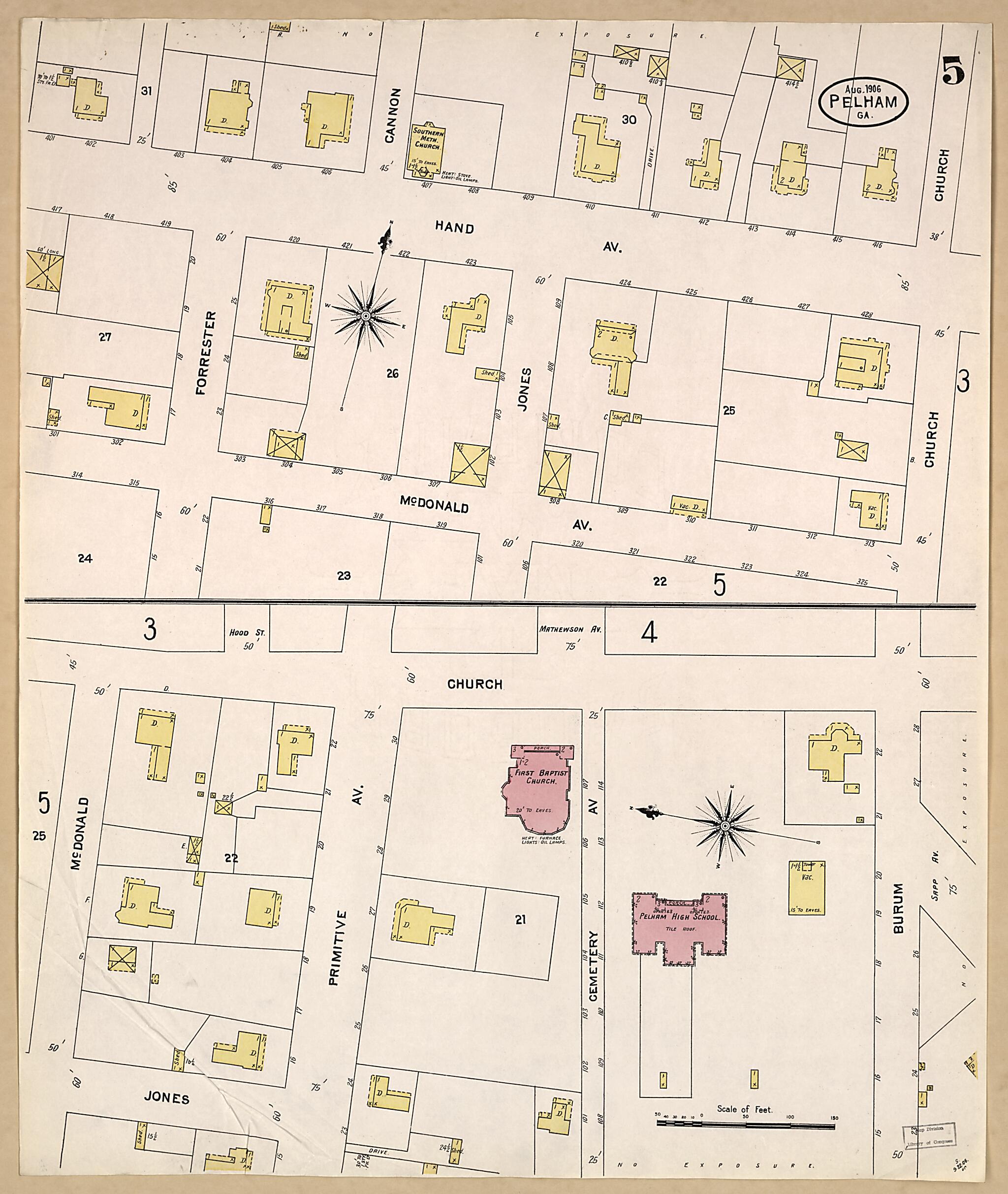 This old map of Pelham, Mitchell County, Georgia was created by Sanborn Map Company in 1906