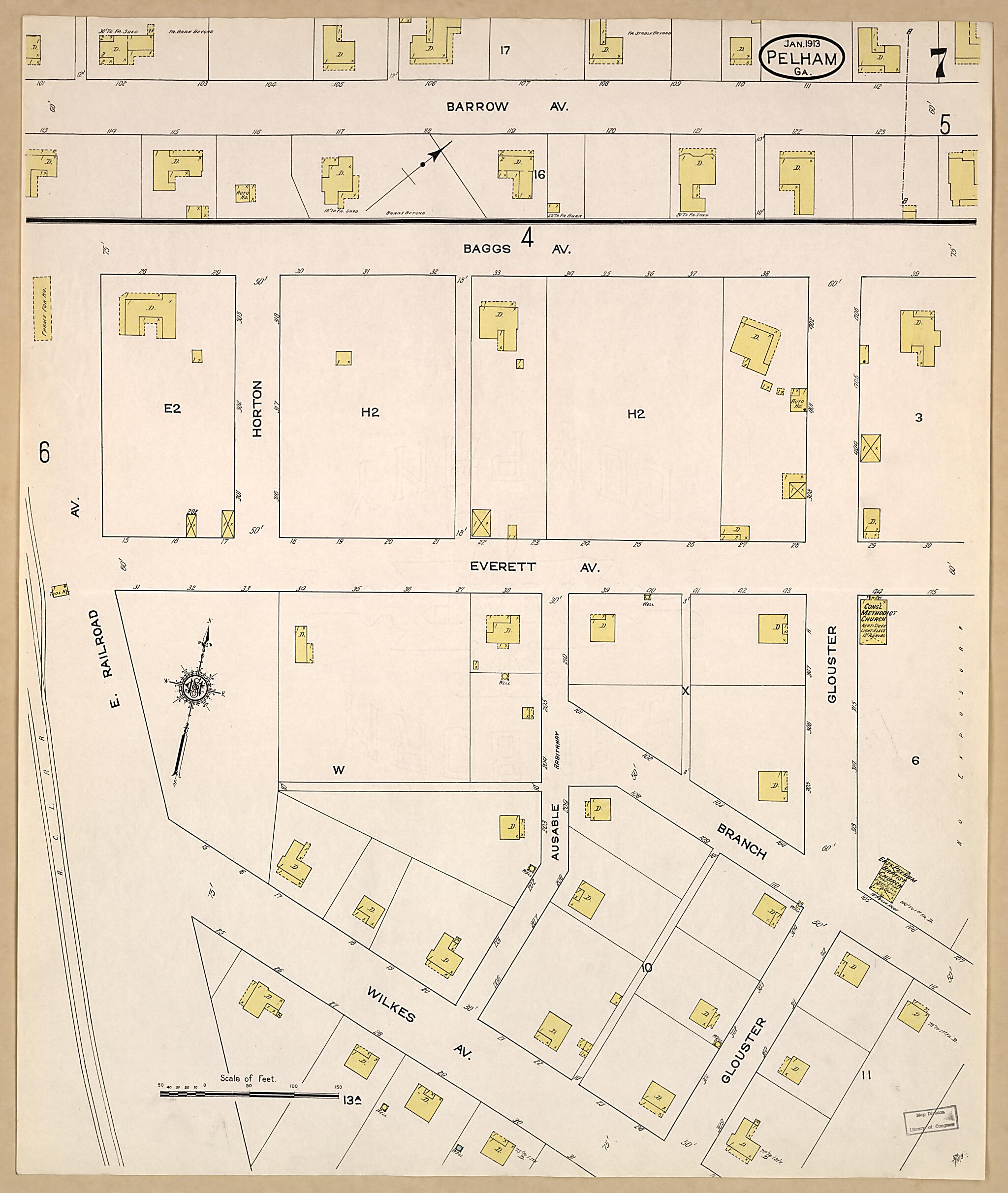 This old map of Pelham, Mitchell County, Georgia was created by Sanborn Map Company in 1913