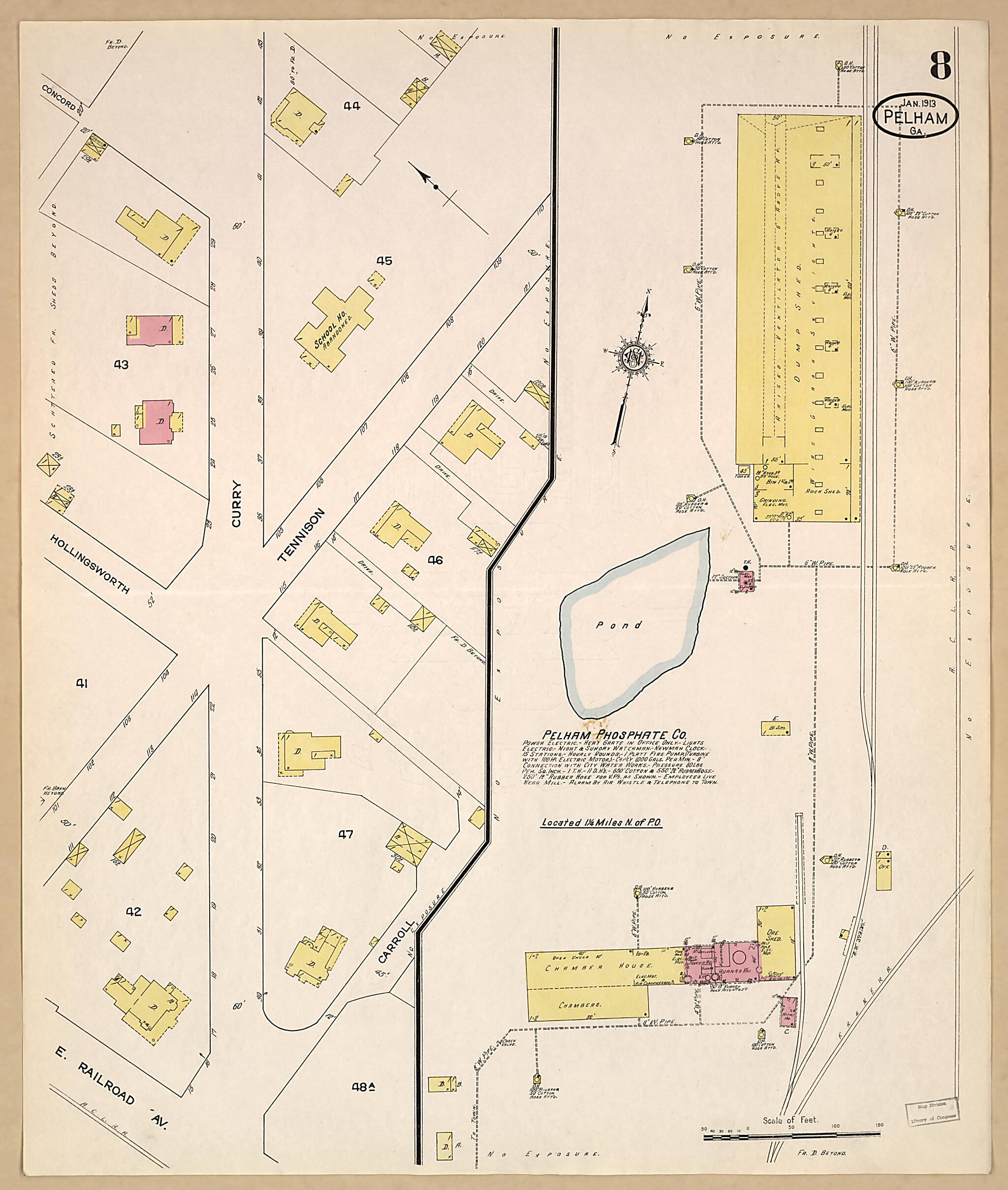 This old map of Pelham, Mitchell County, Georgia was created by Sanborn Map Company in 1913