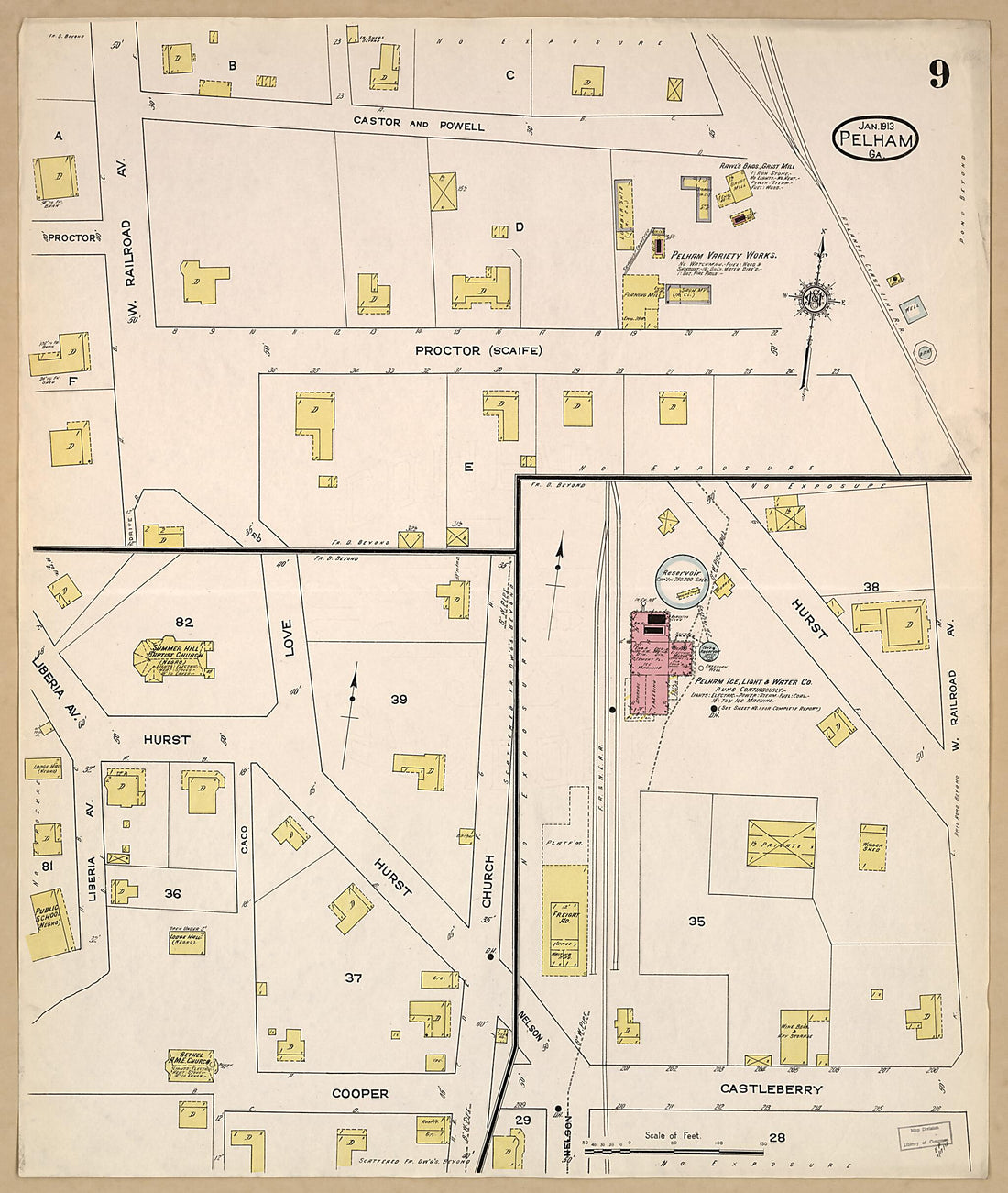 This old map of Pelham, Mitchell County, Georgia was created by Sanborn Map Company in 1913