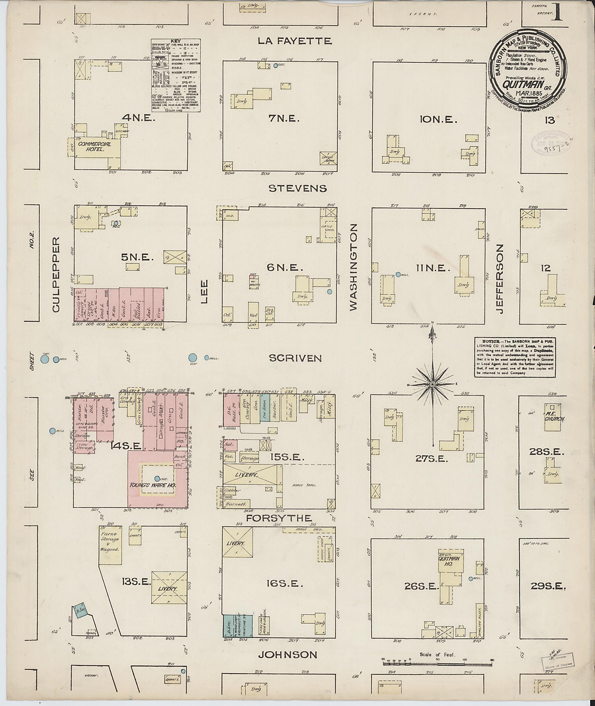 This old map of Quitman, Brooks County, Georgia was created by Sanborn Map Company in 1885