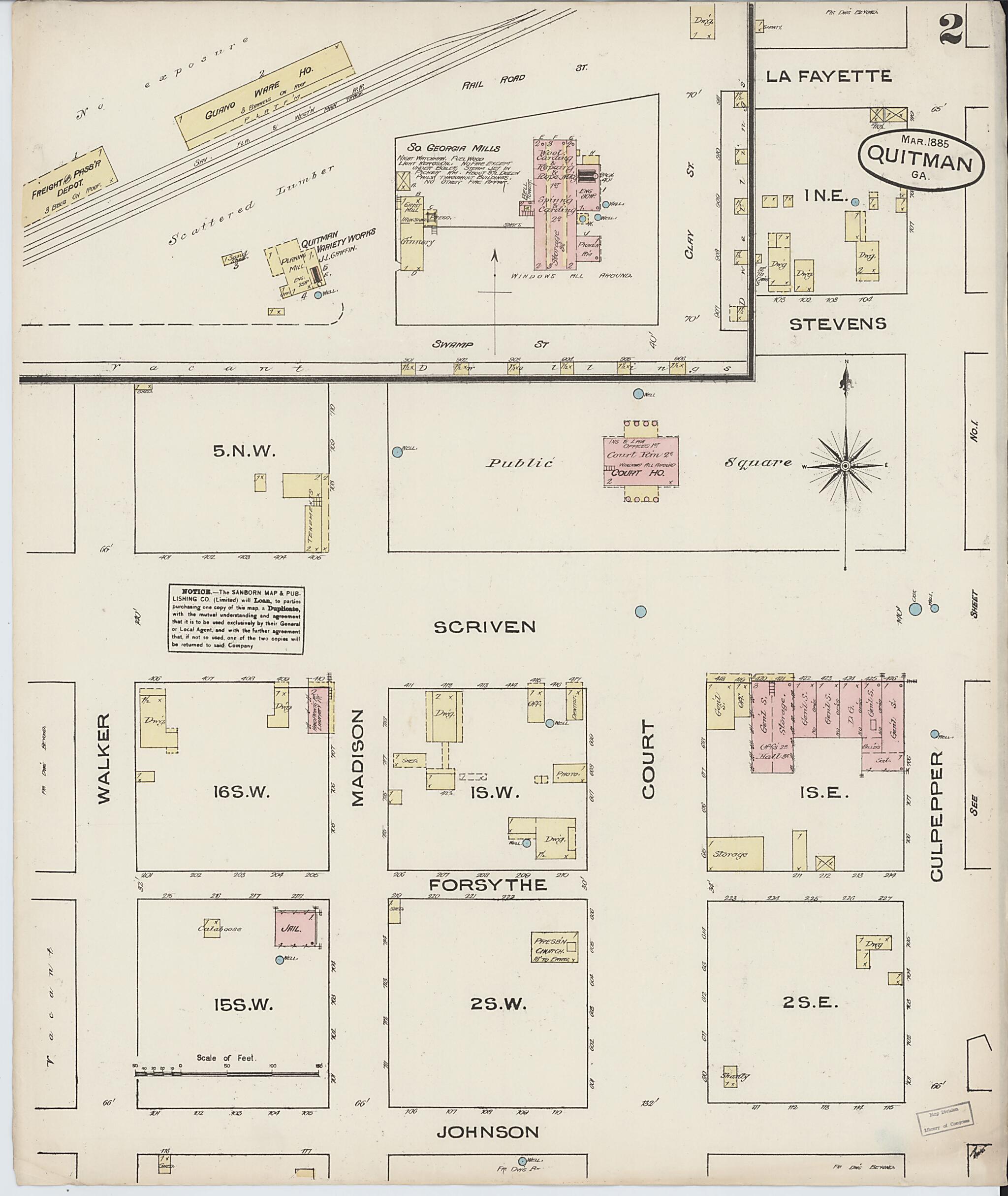 This old map of Quitman, Brooks County, Georgia was created by Sanborn Map Company in 1885