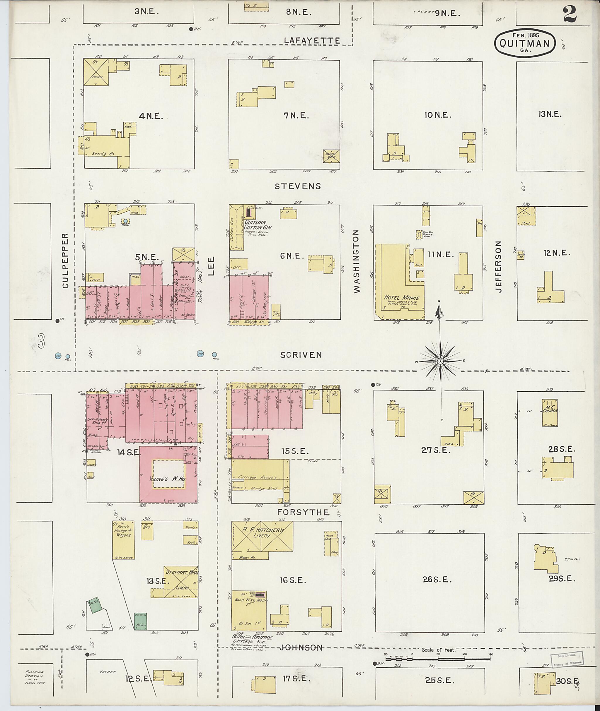 This old map of Quitman, Brooks County, Georgia was created by Sanborn Map Company in 1895