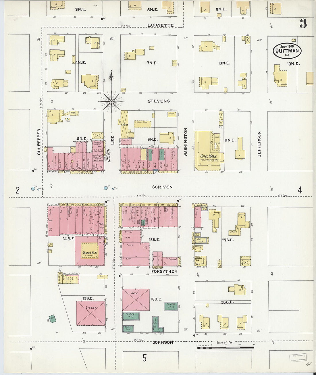This old map of Quitman, Brooks County, Georgia was created by Sanborn Map Company in 1905
