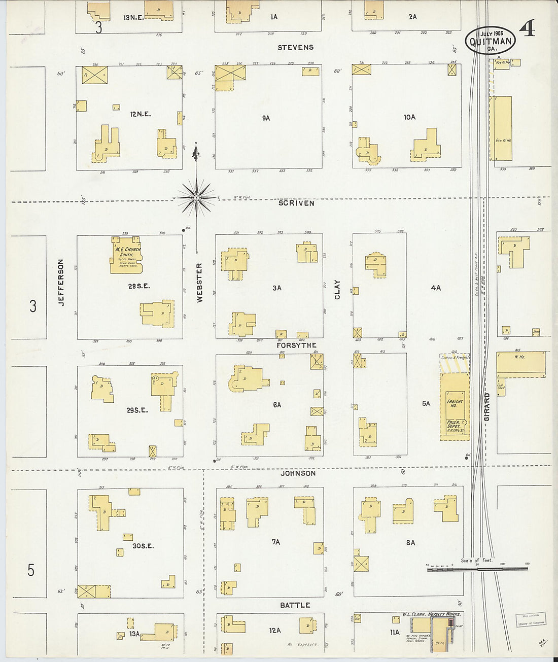 This old map of Quitman, Brooks County, Georgia was created by Sanborn Map Company in 1905
