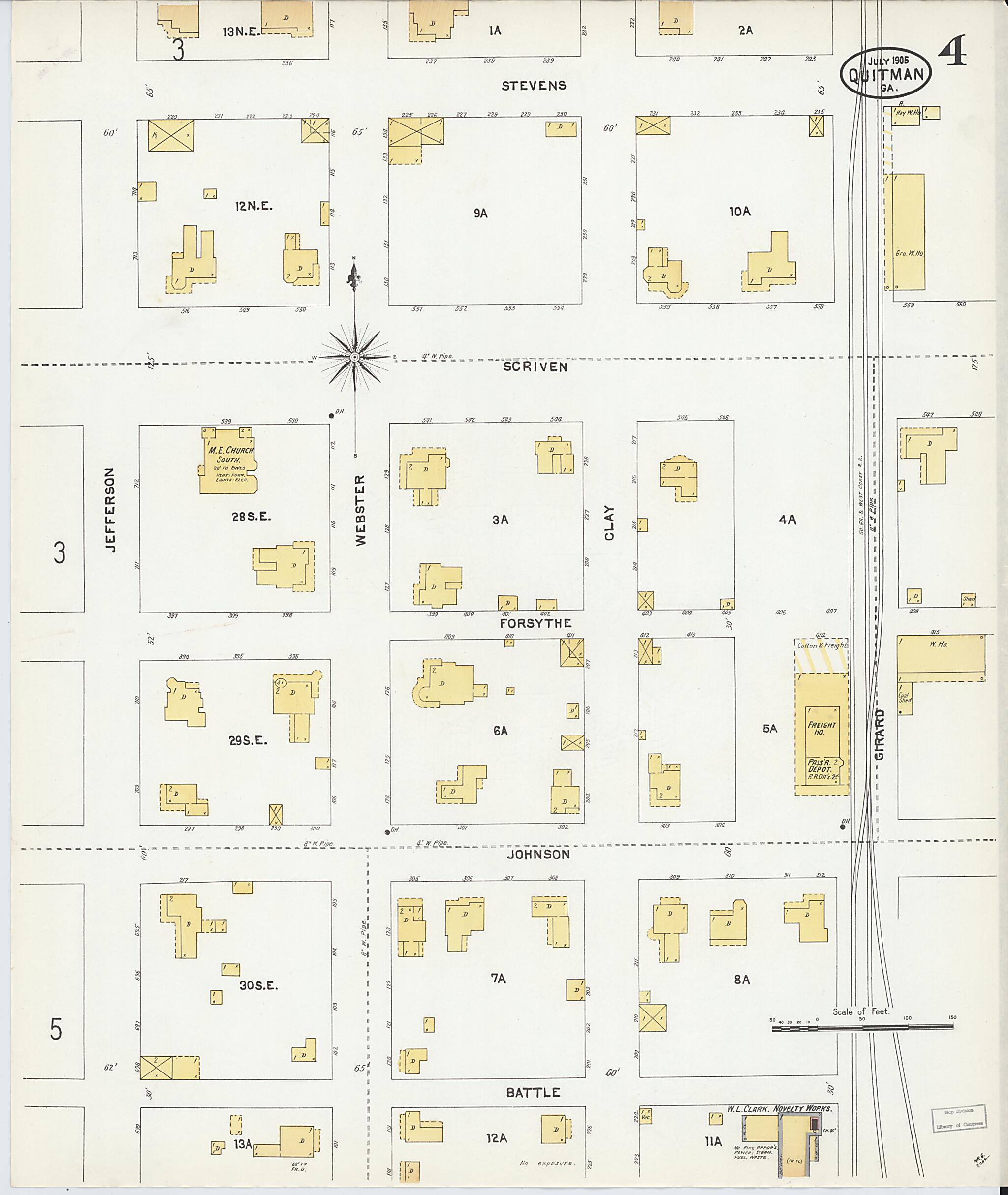 This old map of Quitman, Brooks County, Georgia was created by Sanborn Map Company in 1905