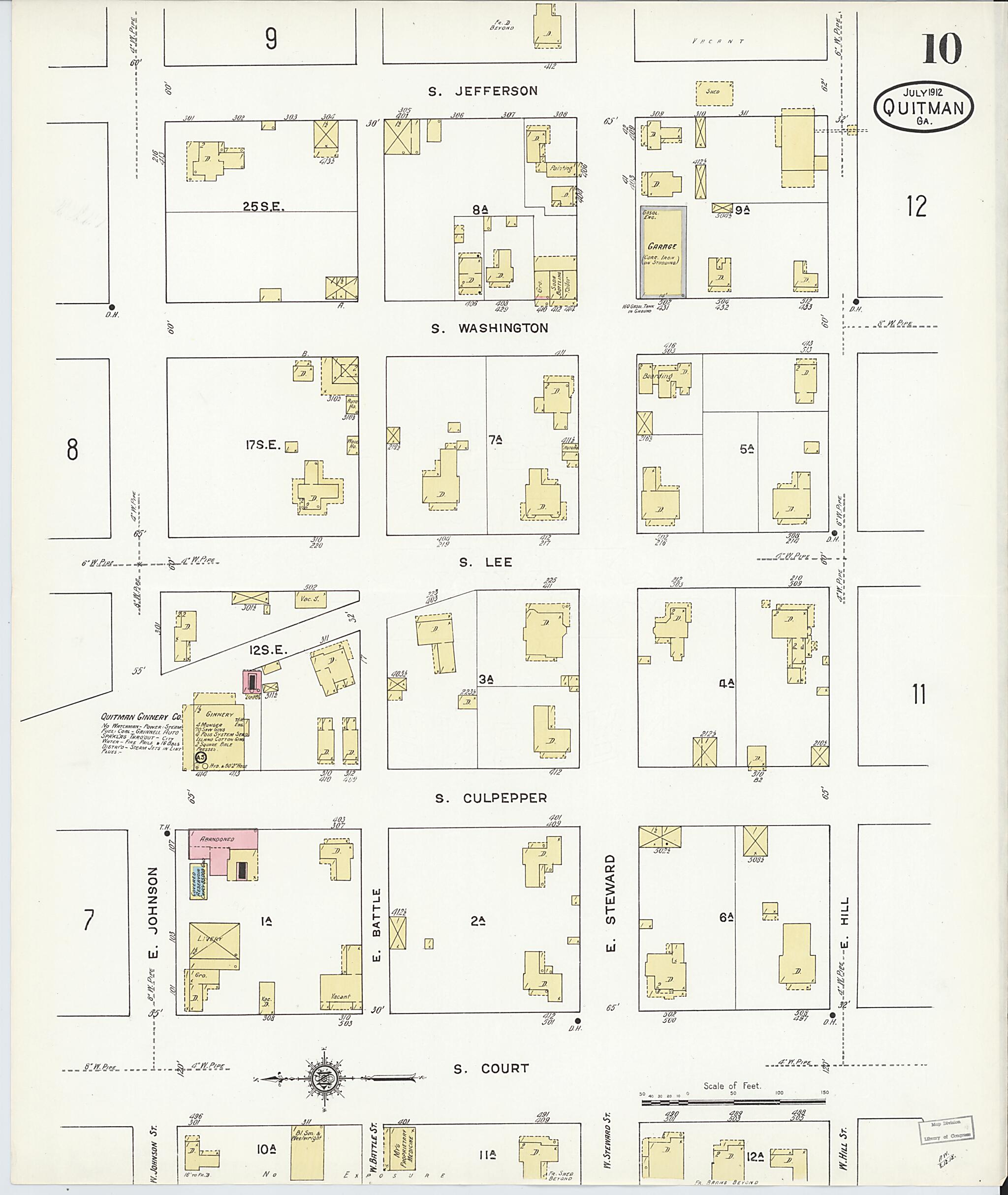 This old map of Quitman, Brooks County, Georgia was created by Sanborn Map Company in 1912