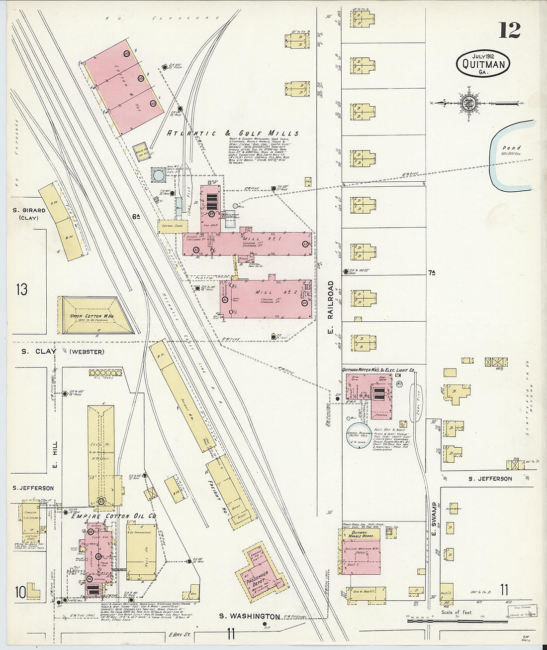 This old map of Quitman, Brooks County, Georgia was created by Sanborn Map Company in 1912