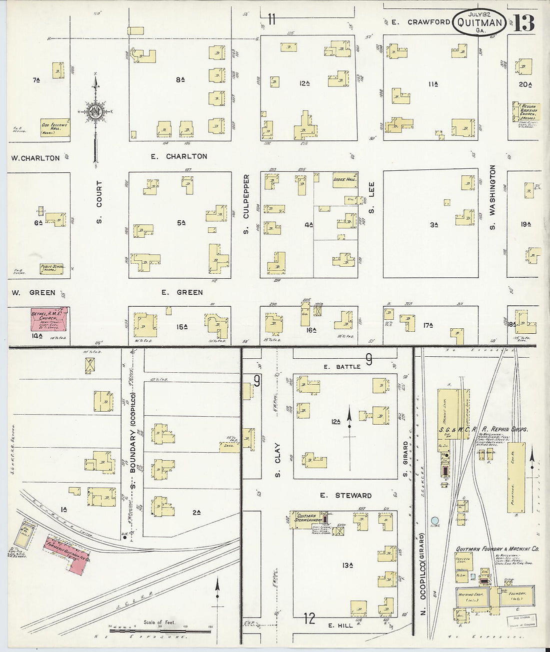 This old map of Quitman, Brooks County, Georgia was created by Sanborn Map Company in 1912