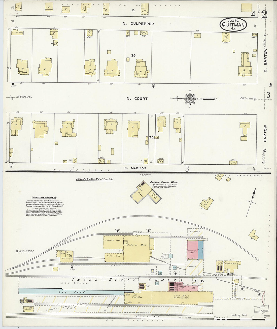 This old map of Quitman, Brooks County, Georgia was created by Sanborn Map Company in 1912