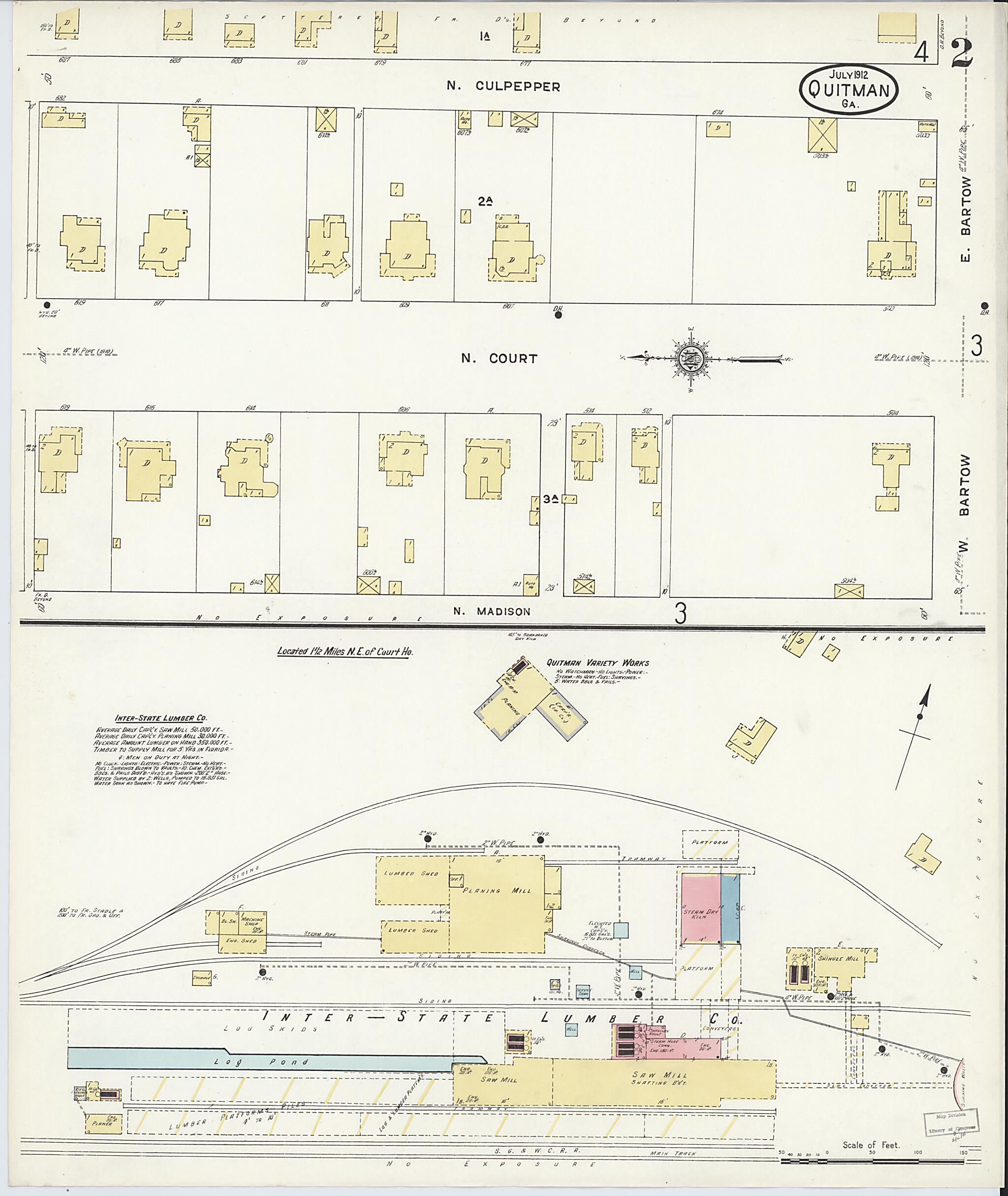 This old map of Quitman, Brooks County, Georgia was created by Sanborn Map Company in 1912