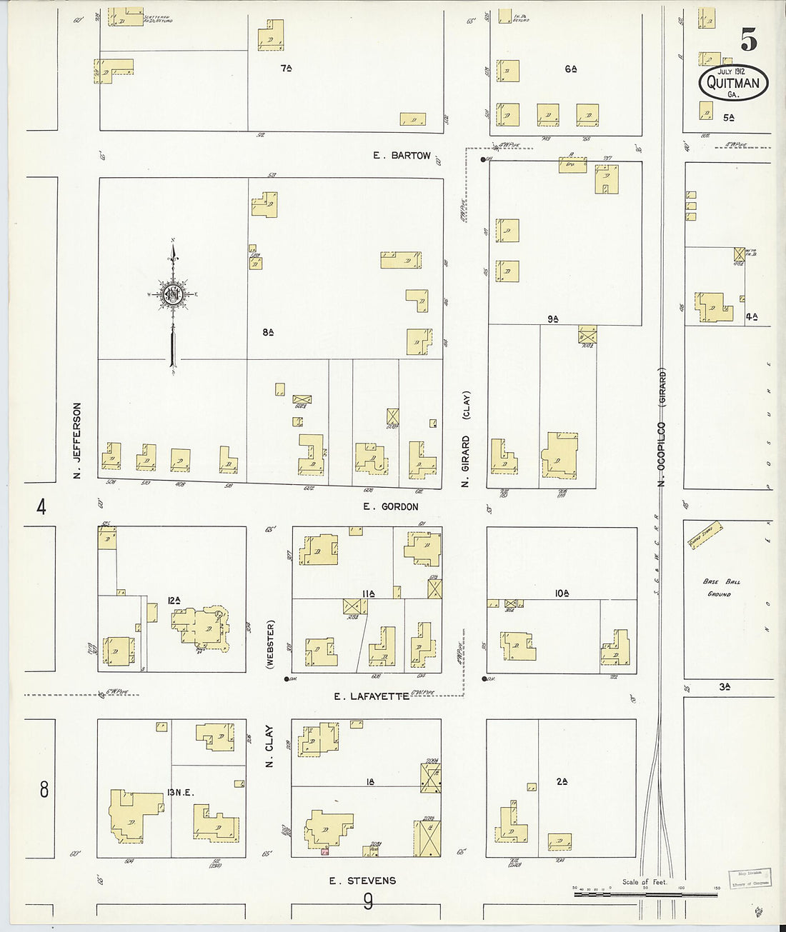 This old map of Quitman, Brooks County, Georgia was created by Sanborn Map Company in 1912