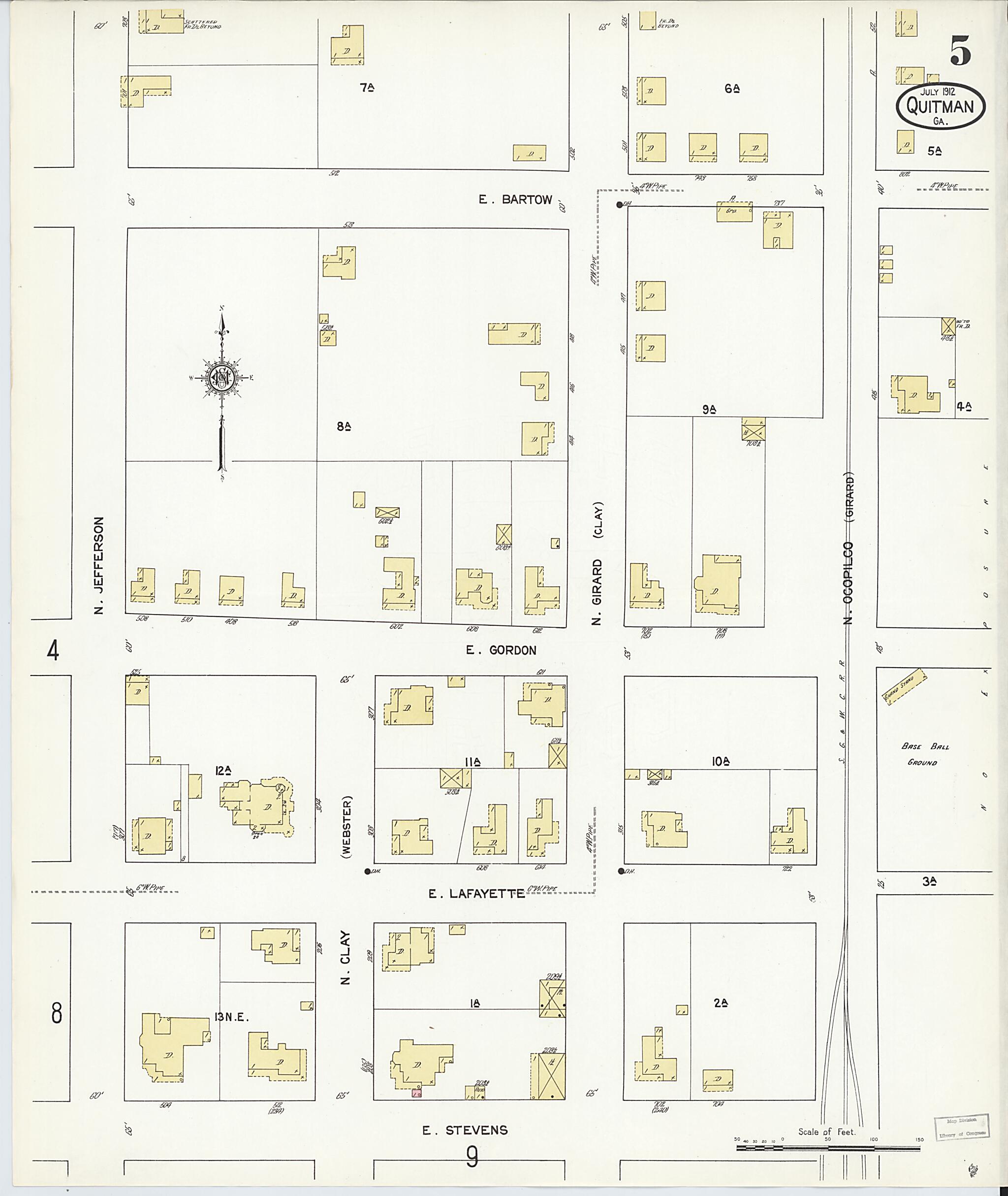 This old map of Quitman, Brooks County, Georgia was created by Sanborn Map Company in 1912