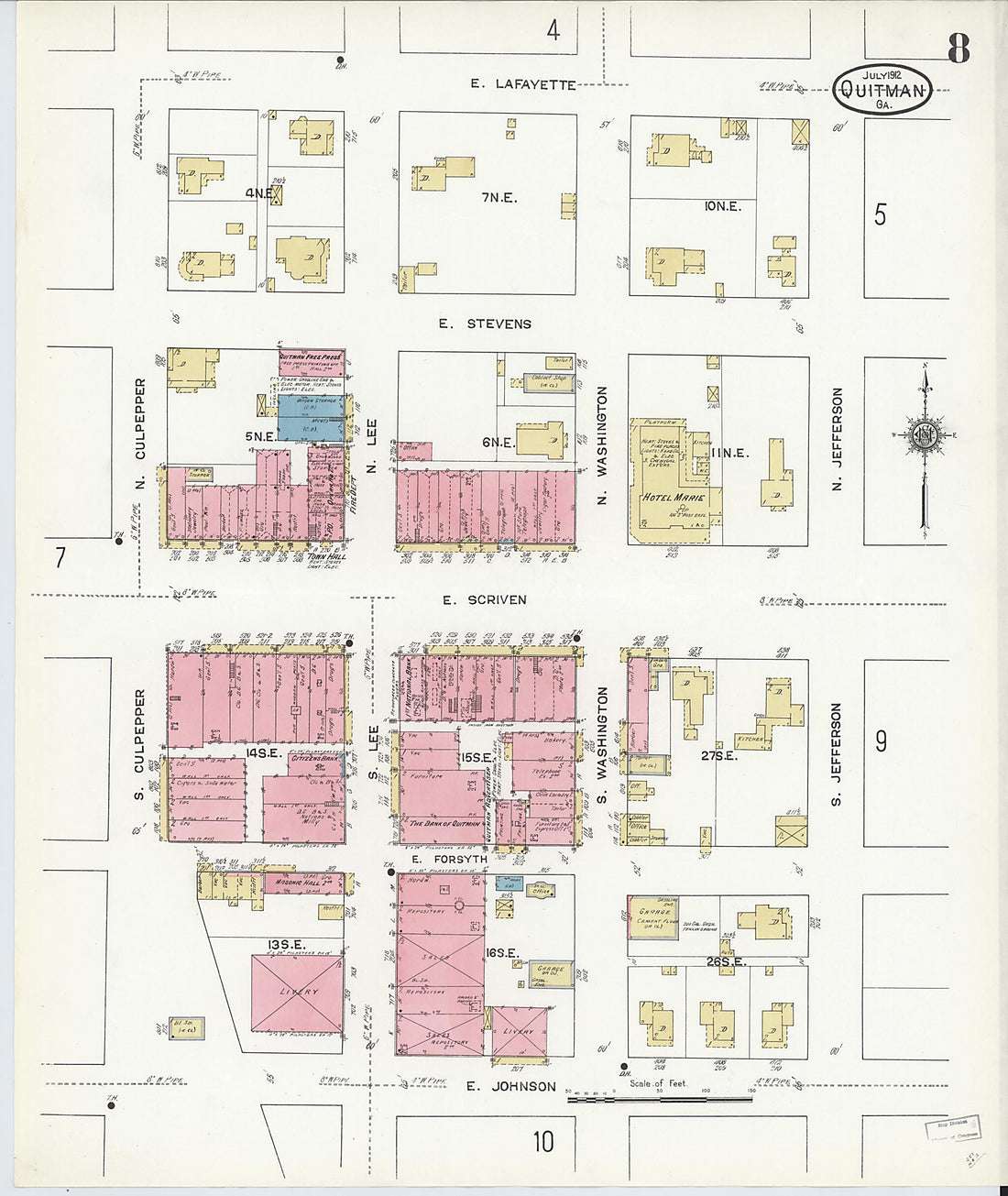 This old map of Quitman, Brooks County, Georgia was created by Sanborn Map Company in 1912