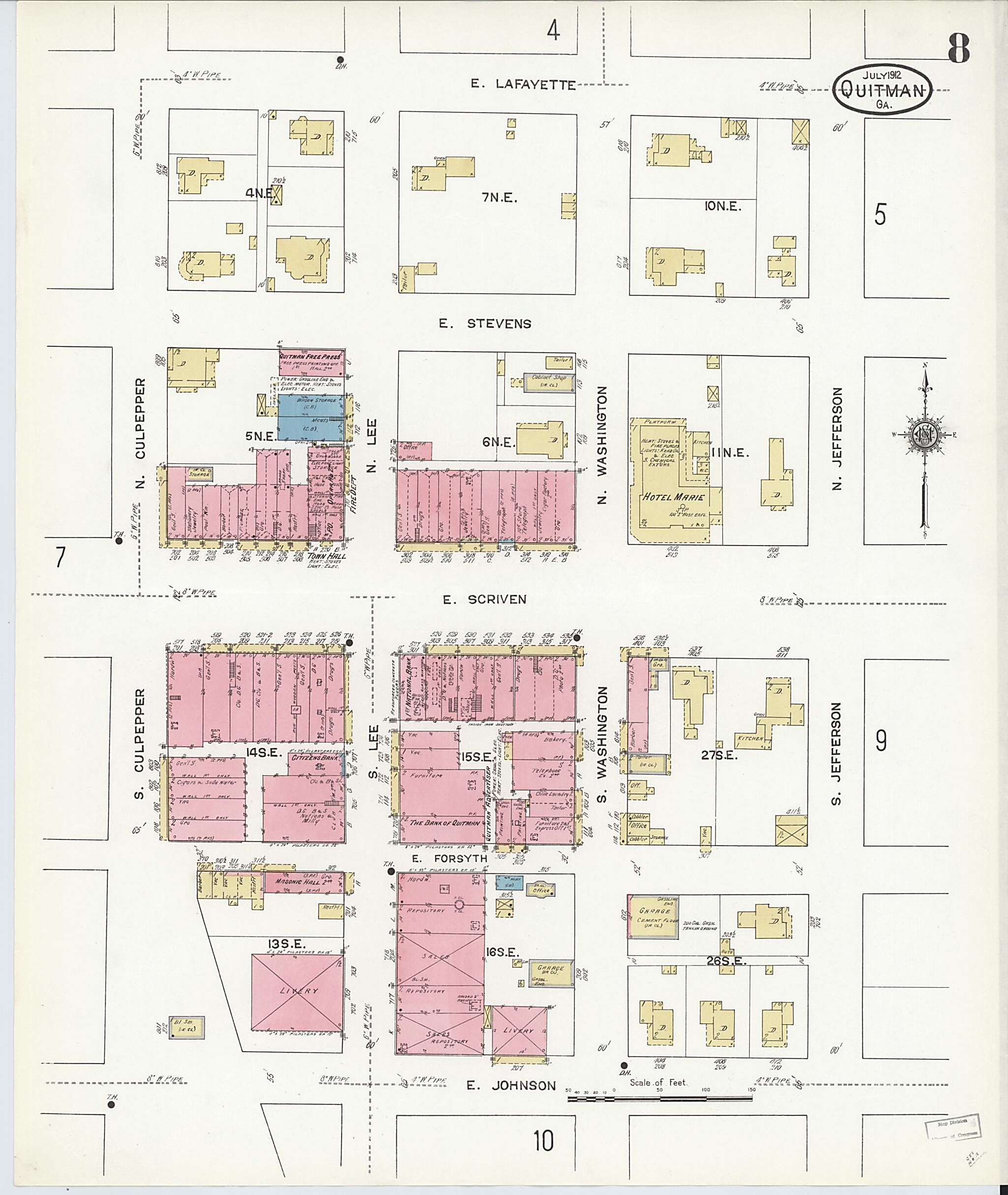This old map of Quitman, Brooks County, Georgia was created by Sanborn Map Company in 1912