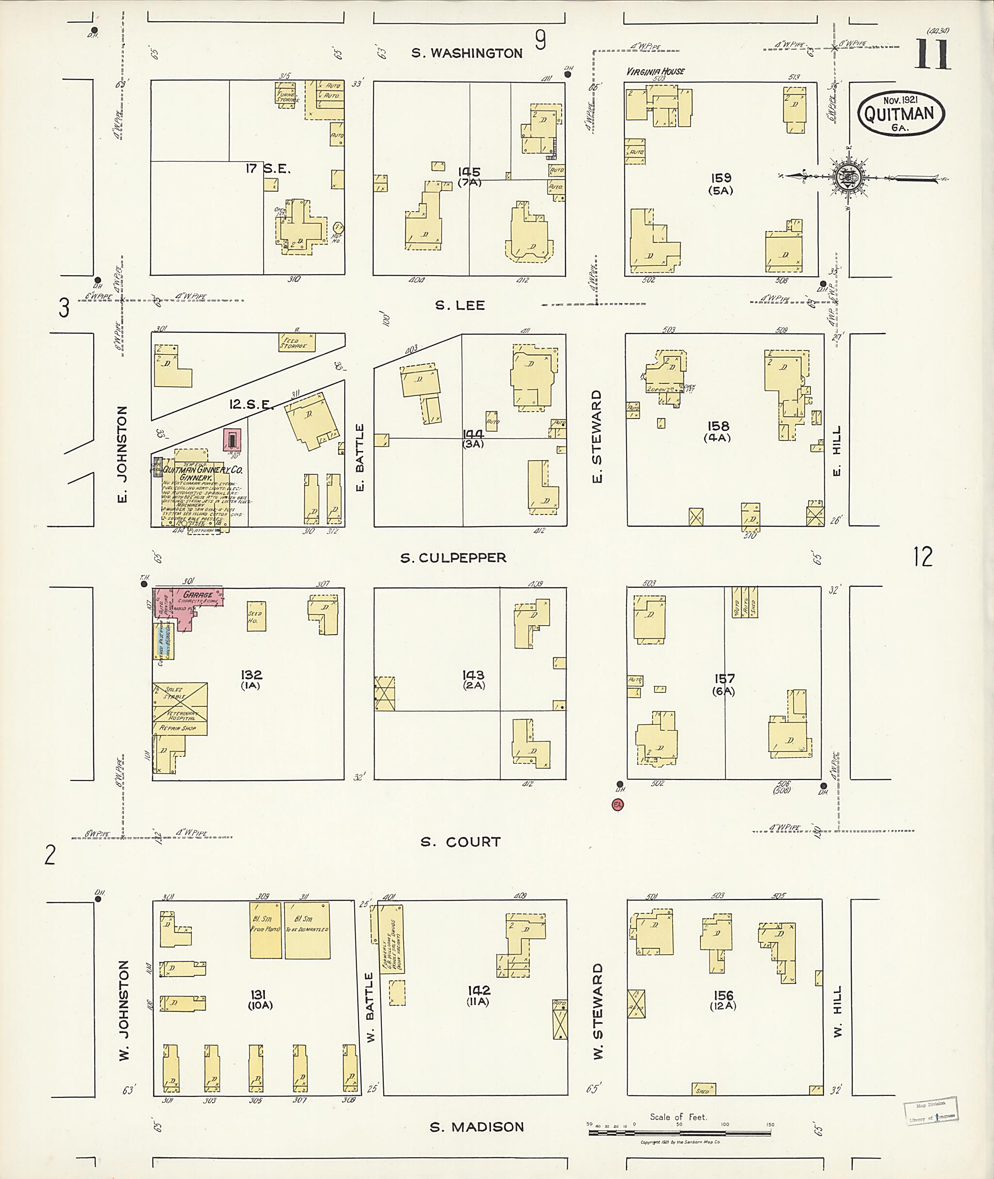 This old map of Quitman, Brooks County, Georgia was created by Sanborn Map Company in 1921