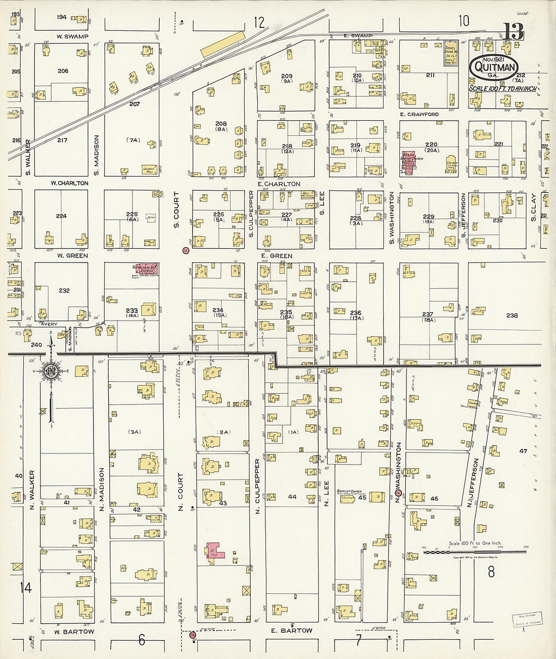This old map of Quitman, Brooks County, Georgia was created by Sanborn Map Company in 1921